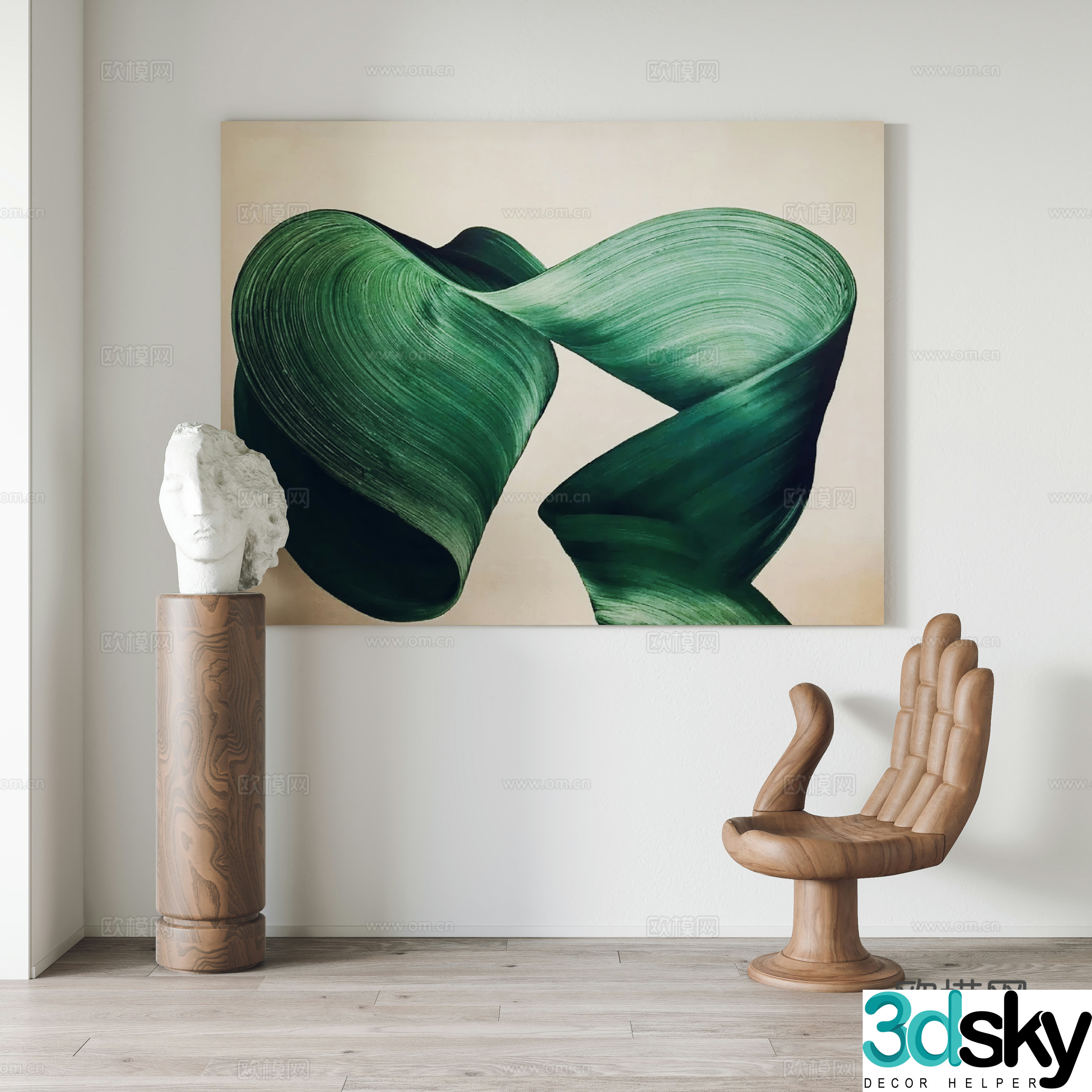 Modern hanging paintings decorative paintings sculptures single chairs 3D model