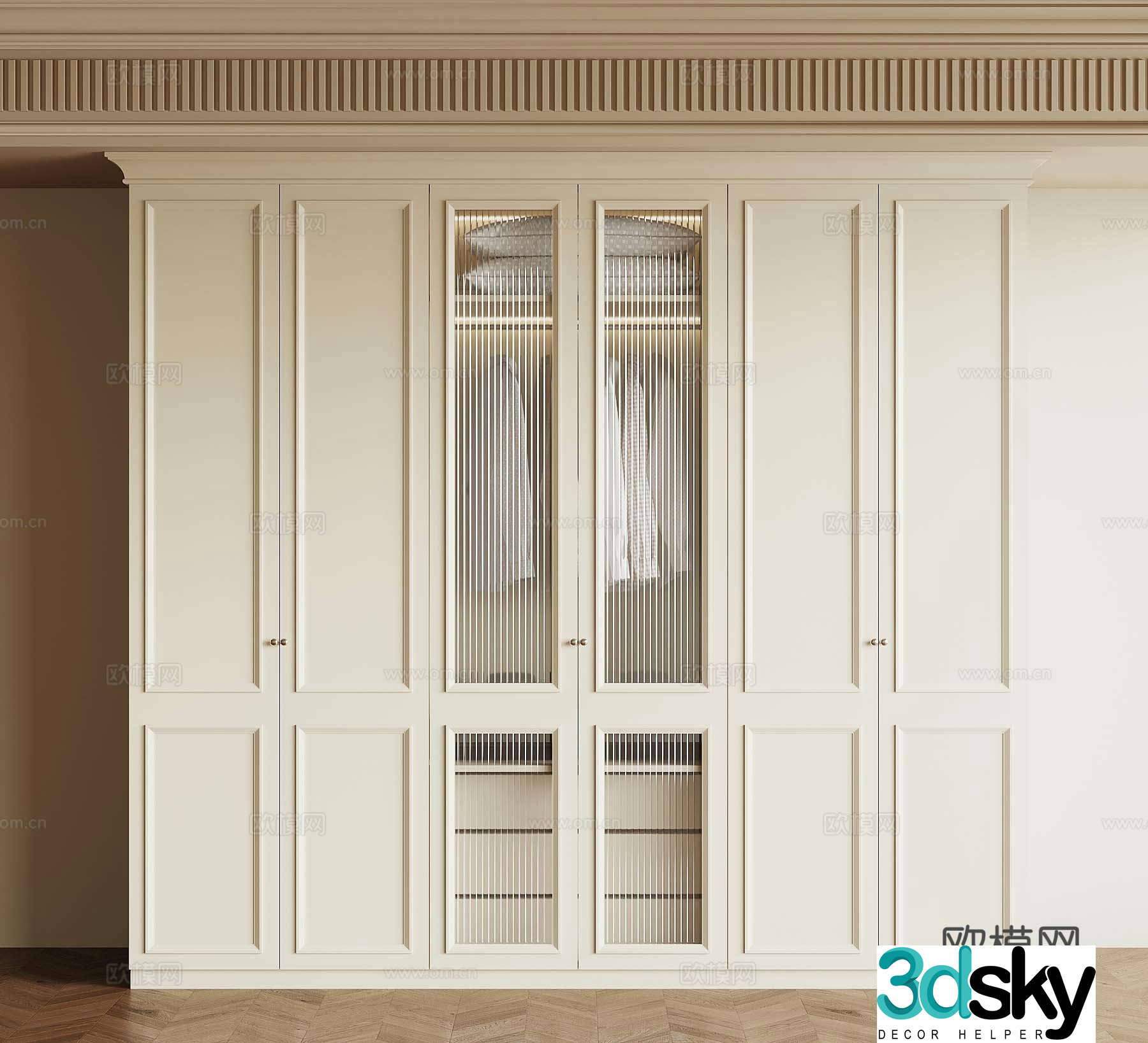 11 French Cream Trench Wardrobe 3D Model