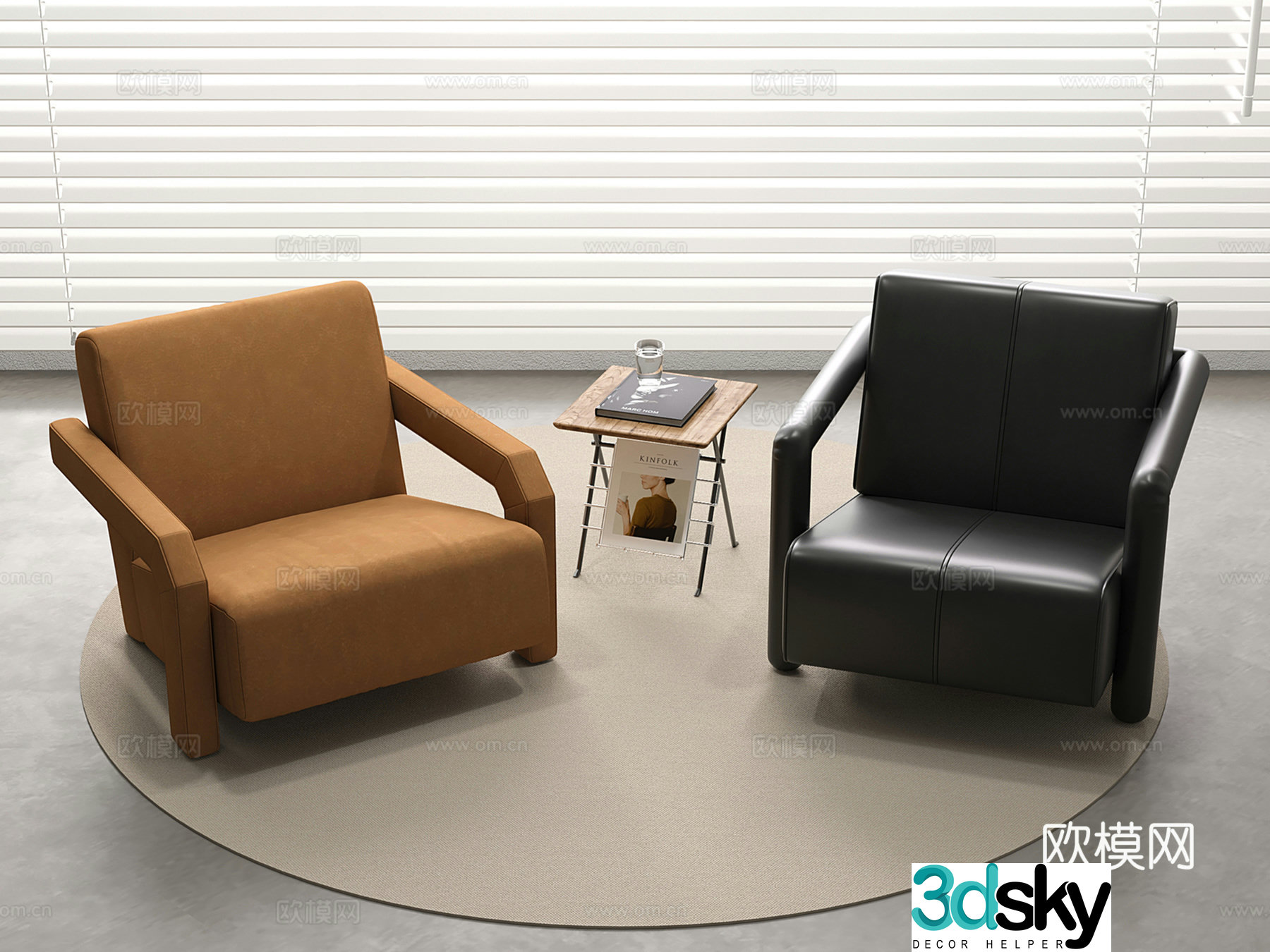 Modern leisure chair leather leisure chair side corner 3D model