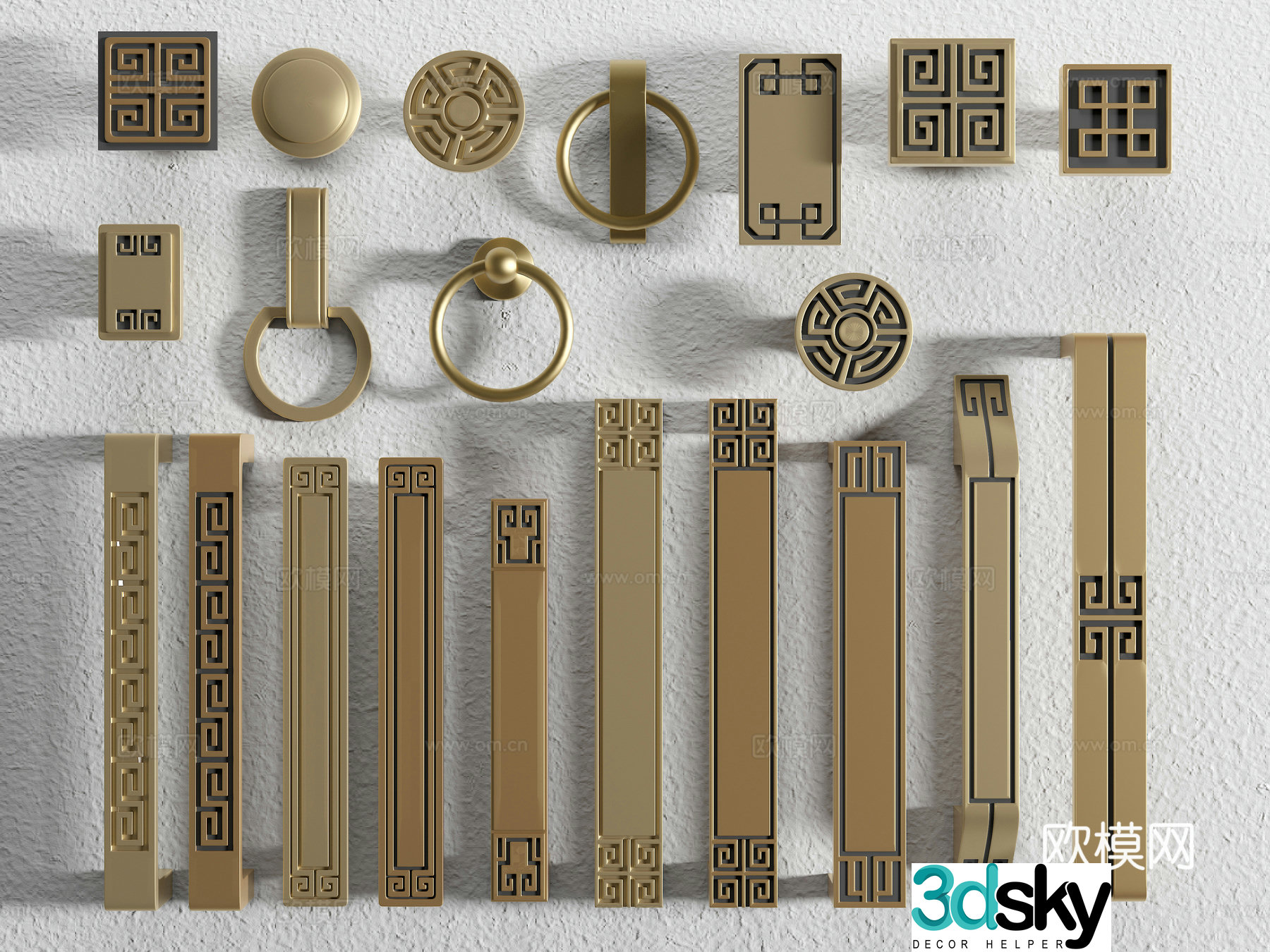 New Chinese style handle wardrobe door handle drawer handle square handle 3D model