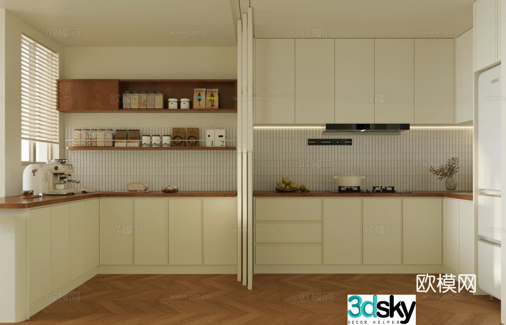 Retro medieval open kitchen Retro cream style kitchen Kitchen supplies combination Medium style kitchen 3d model