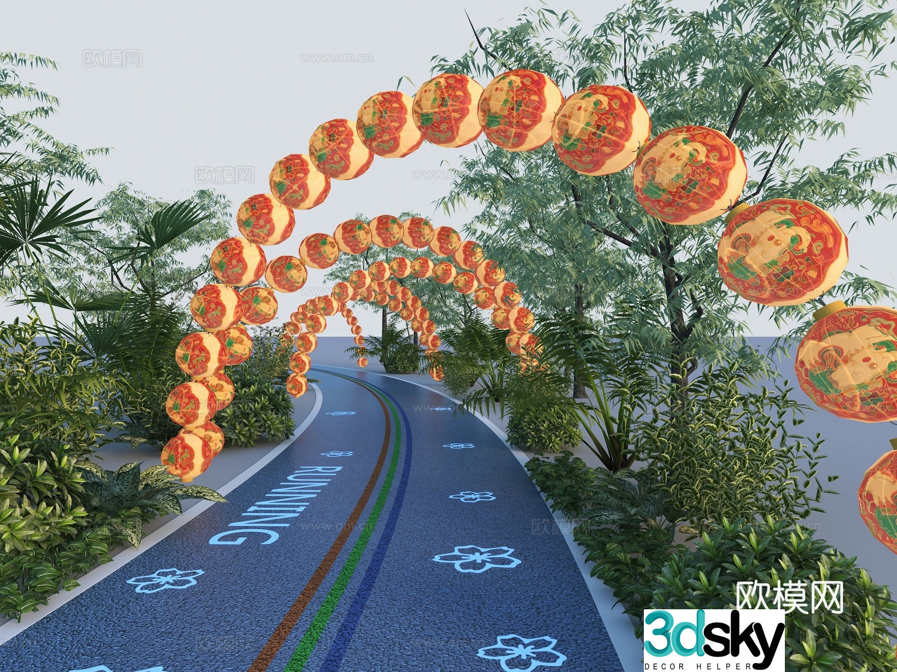 New Chinese greenway construction lantern frame lantern internet celebrity check-in 3D model