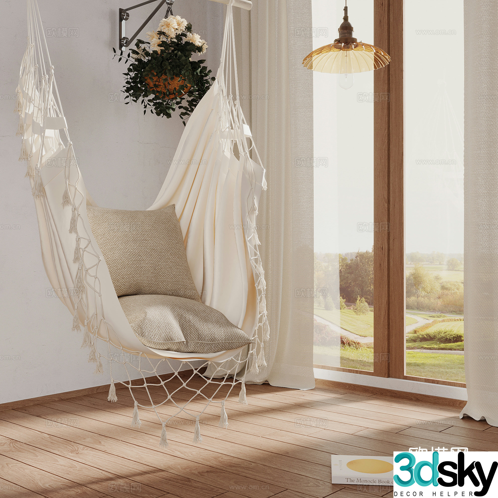 Swing chair French swing chair Wall-mounted green plants Chandelier 3D model