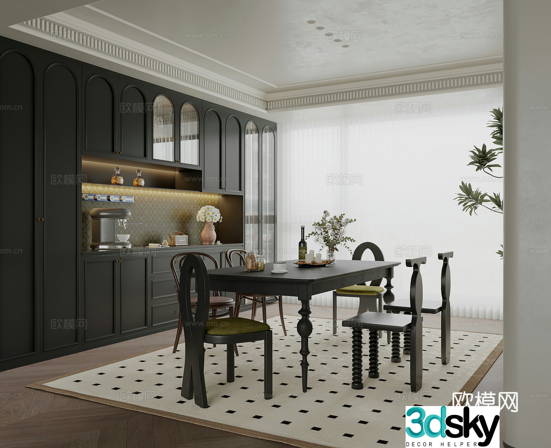 French restaurant French dining table and chairs Restaurant Villa restaurant 3d model