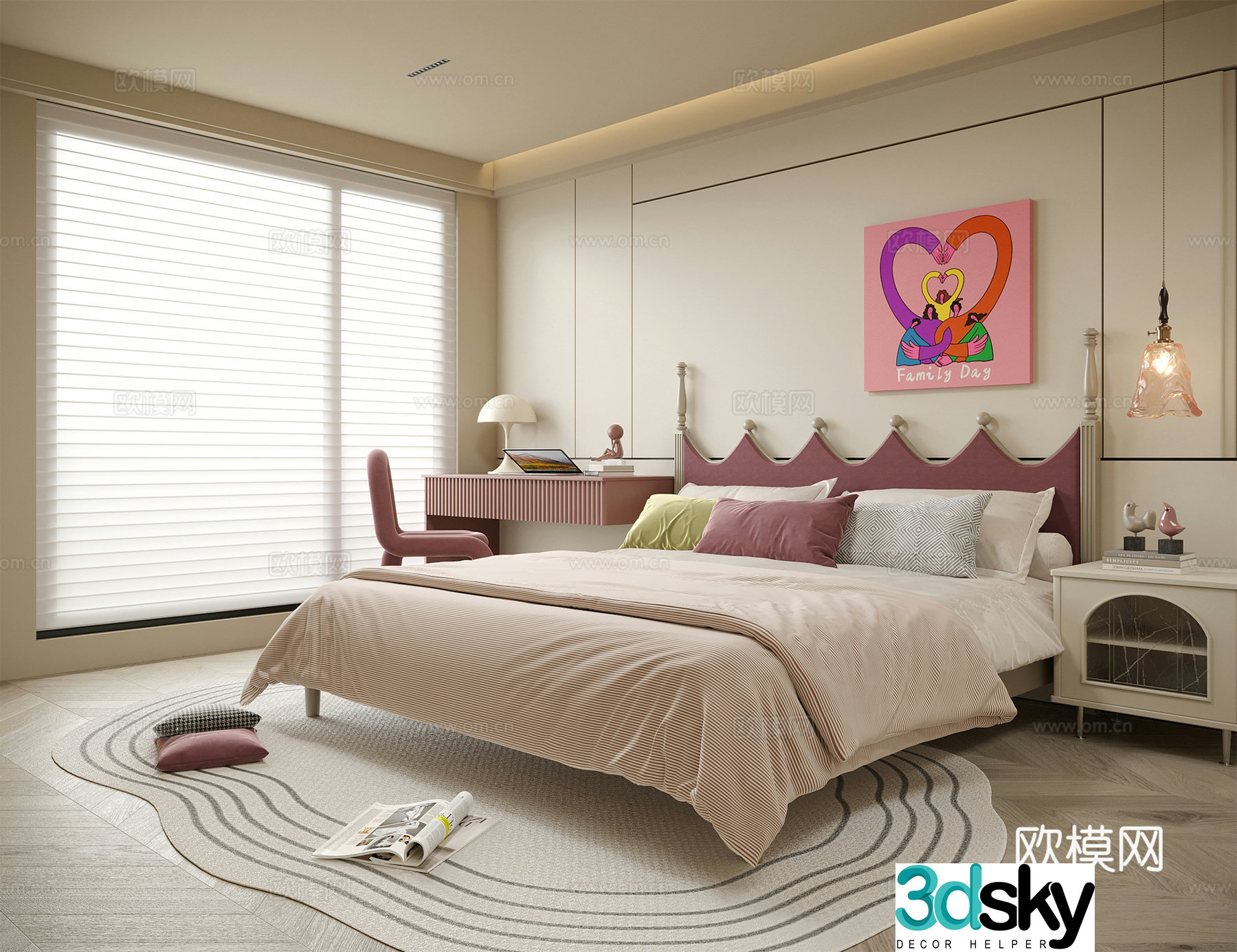 Modern girl room children’s room children’s bed children’s desk chair 3d model