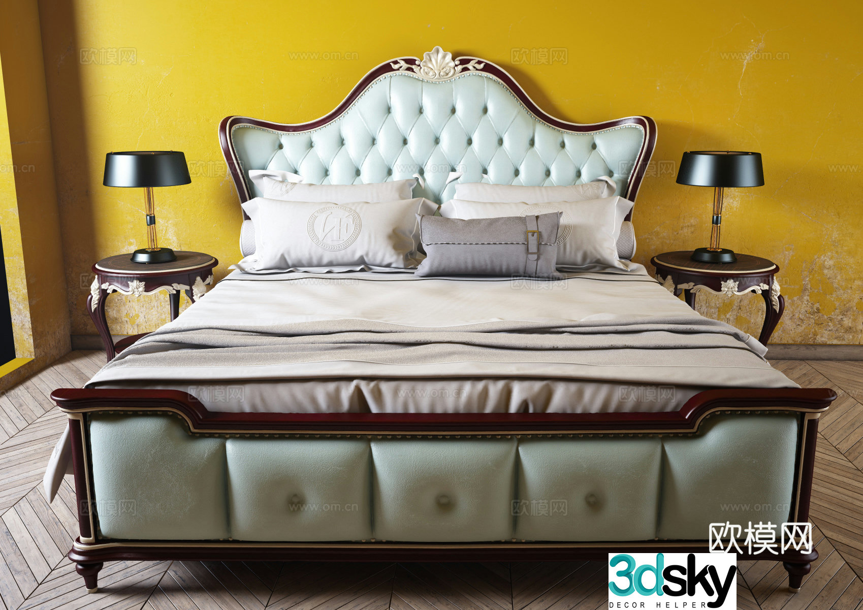 Simple European European double bed 3D model