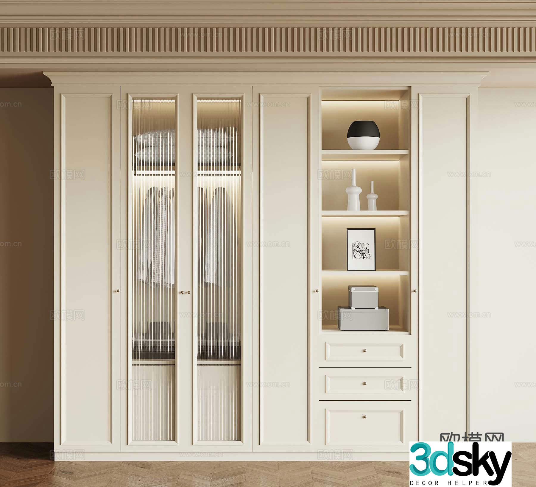 10 French Cream Trench Wardrobe 3D Model
