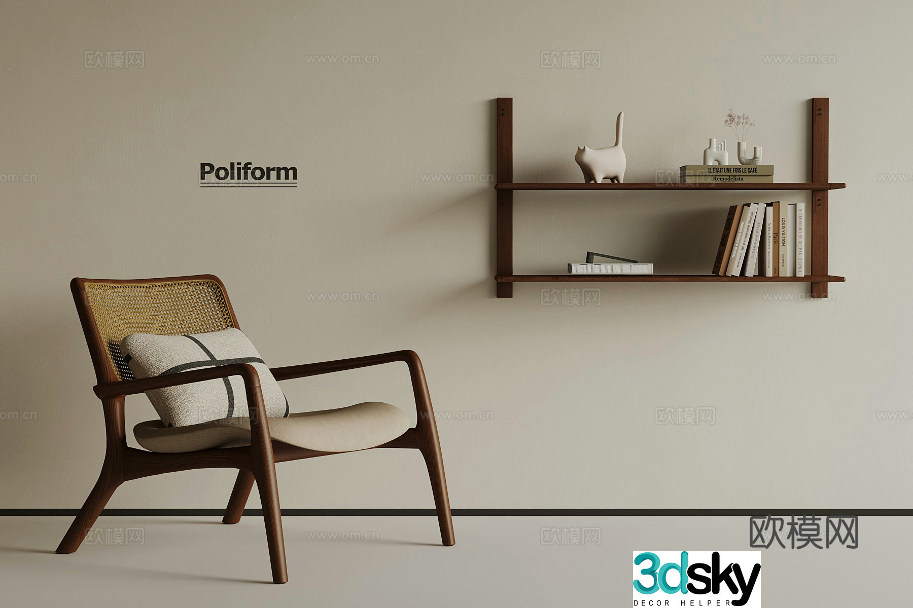Middle style storage rack leisure chair 3d model