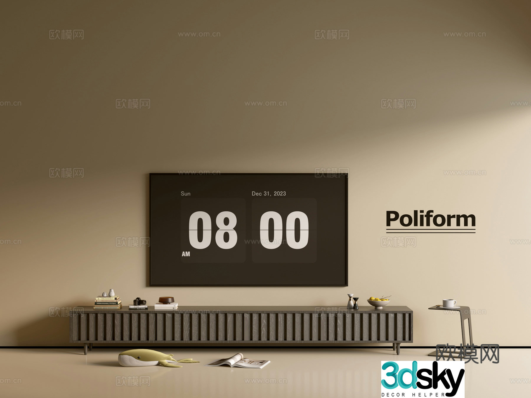Modern black wood grain TV cabinet simple side cabinet chest of drawers low cabinet whole cabinet side cabinet Yang 3D model