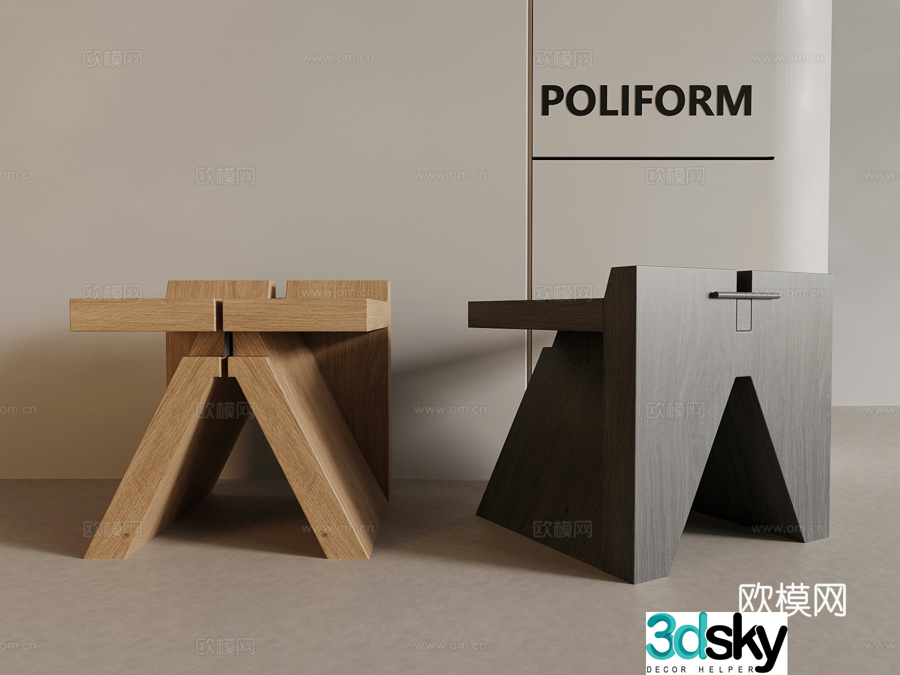 33 modern solid wood stool 3d model