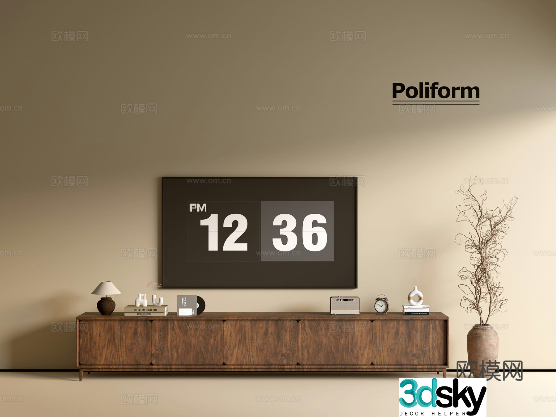 Modern wood grain TV cabinet simple side cabinet chest of drawers low cabinet whole cabinet side cabinet balcony 3D model