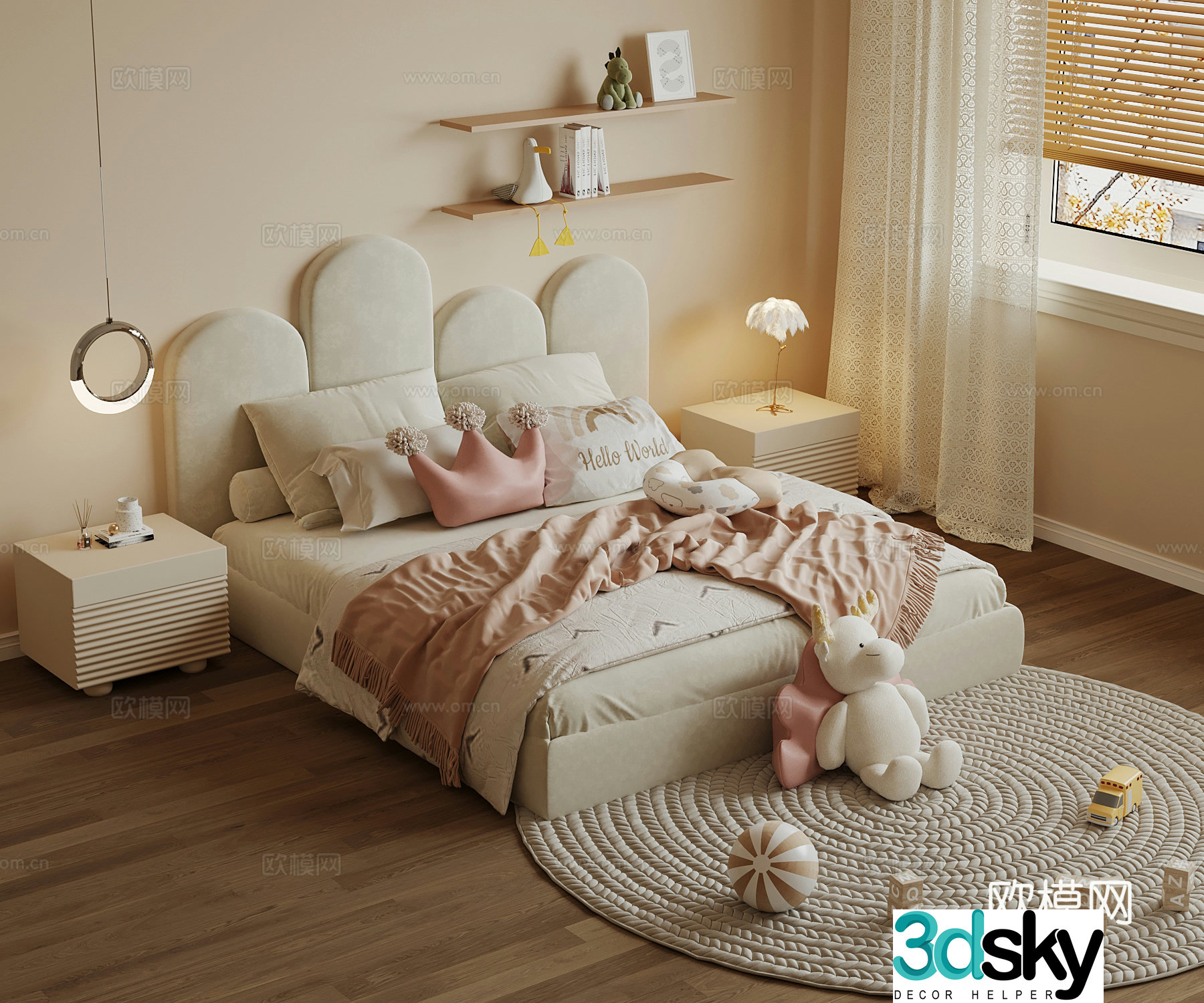 Modern cream style double bed 3d model