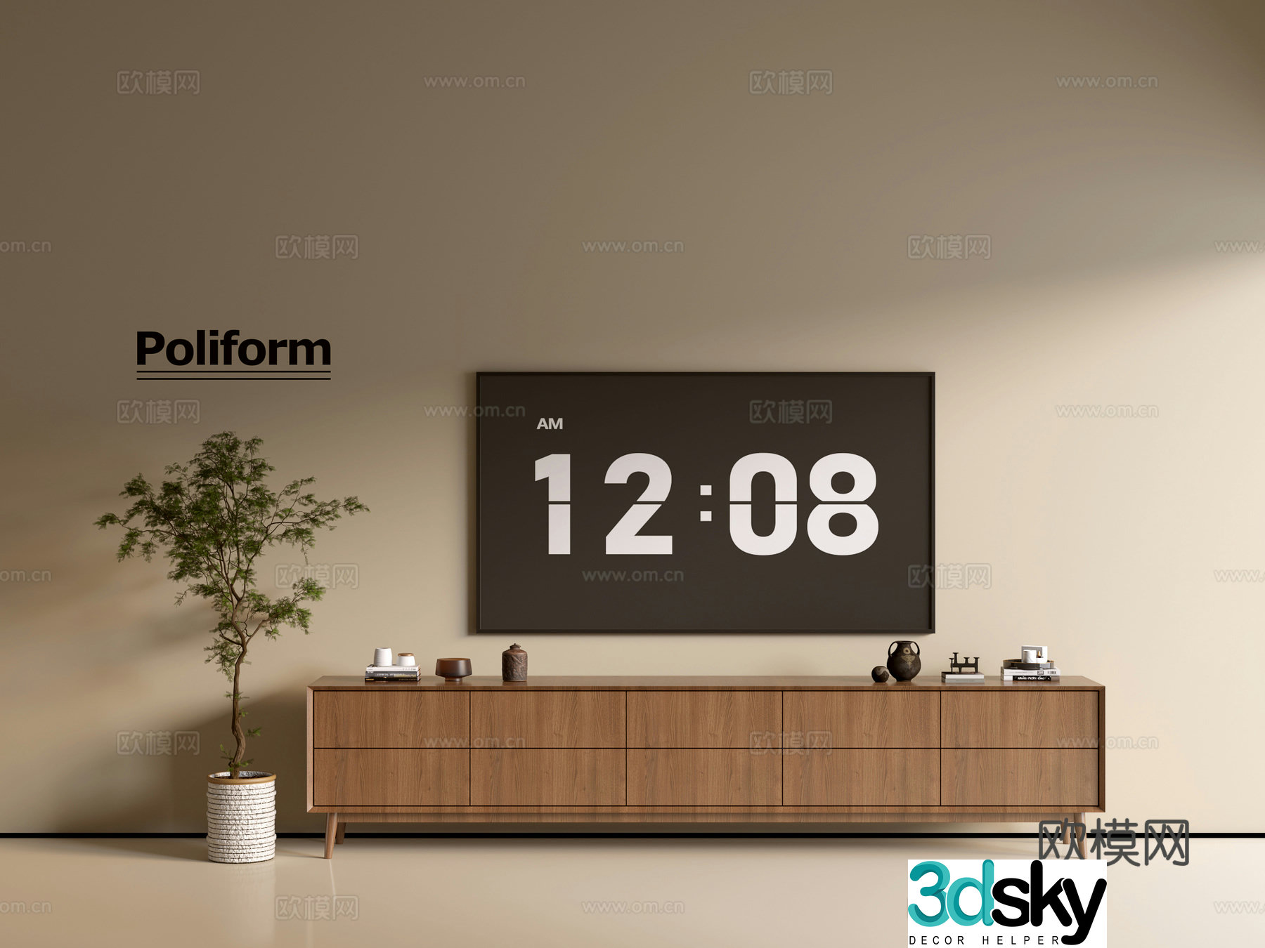 Modern wood grain TV cabinet simple side cabinet chest of drawers low cabinet whole cabinet side cabinet balcony 3D model