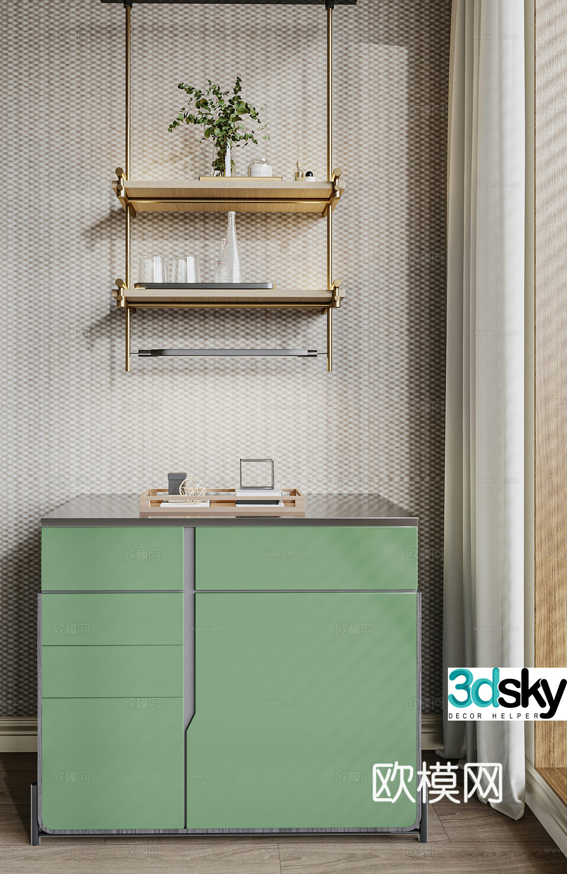 Modern light luxury side cabinet side cabinet simple storage rack 3D model