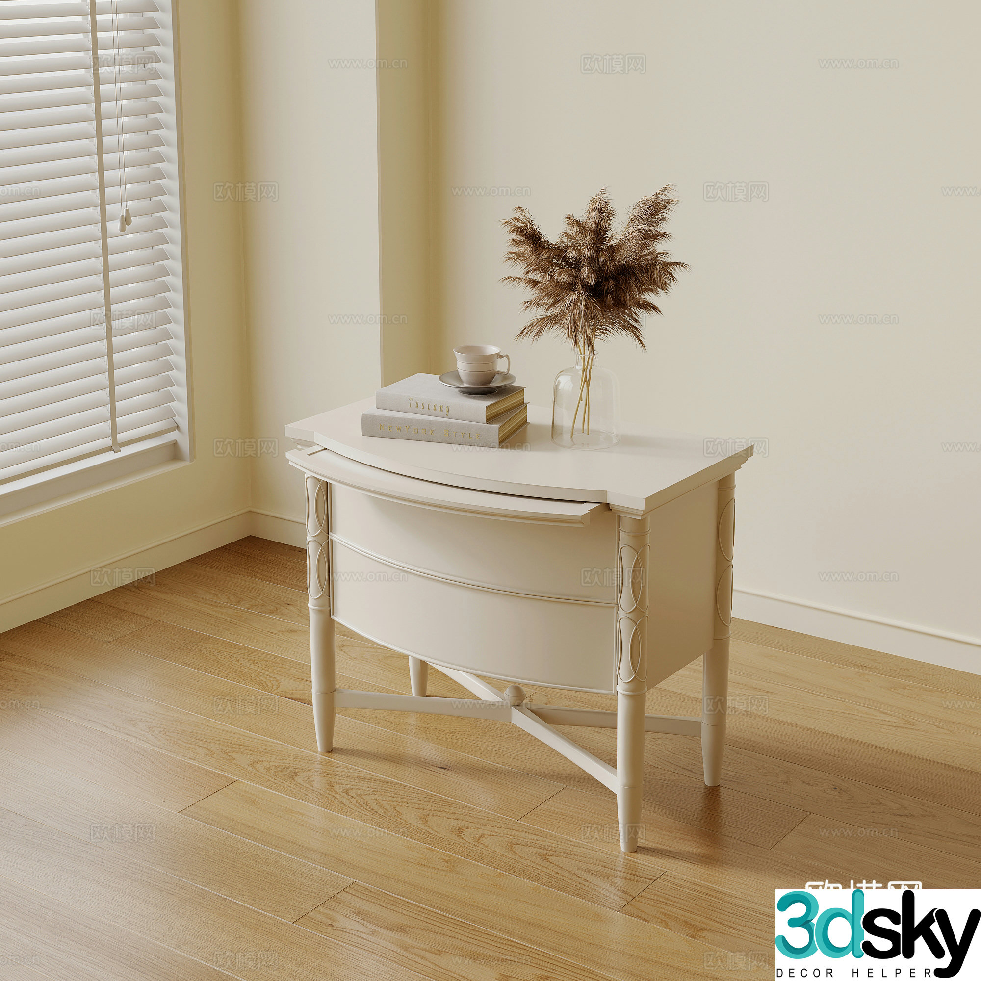 Bedside table French creamy nightstand 3D model