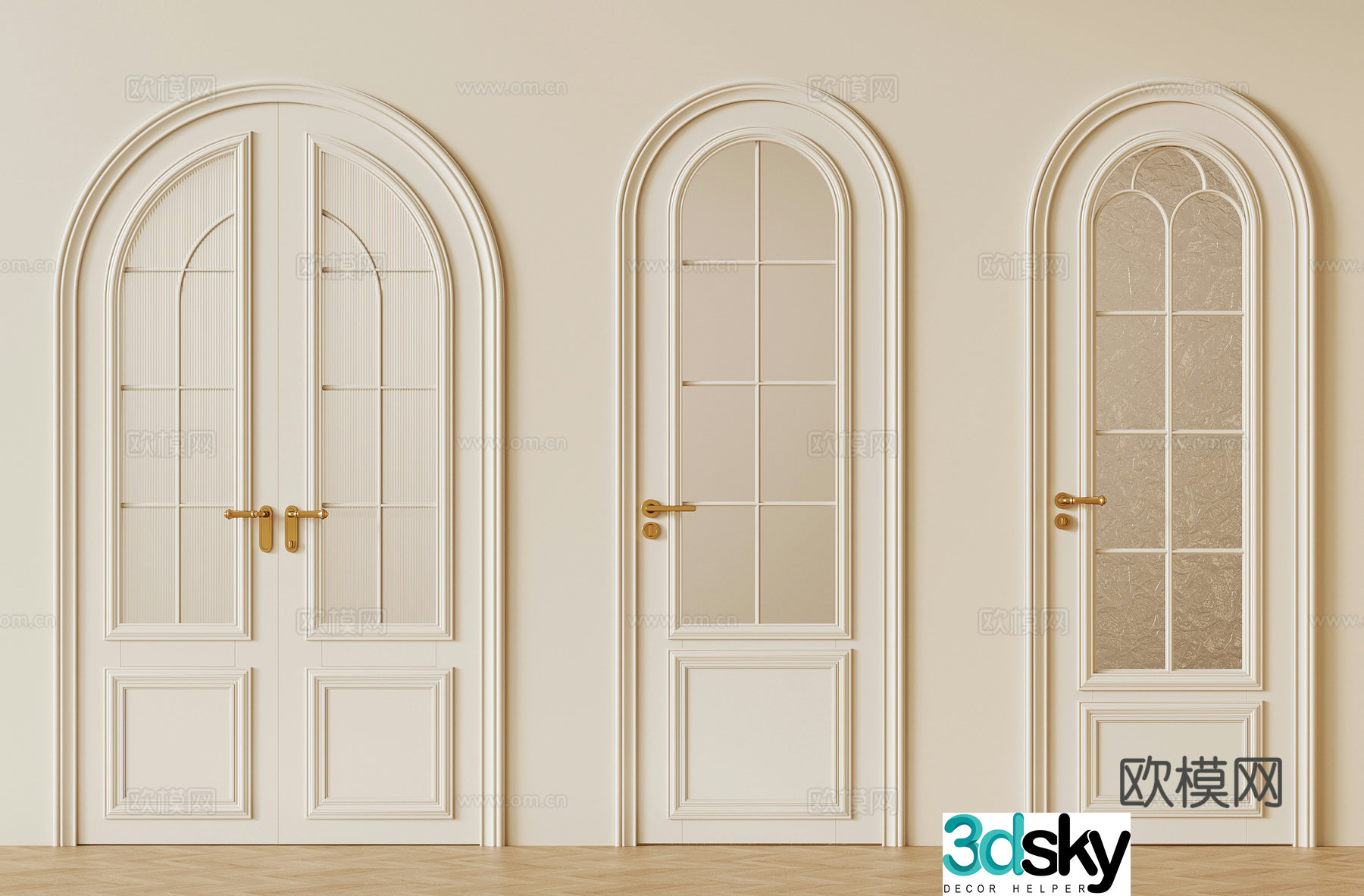 03 double-open door French cream damper Single-open door Glass door 3D model