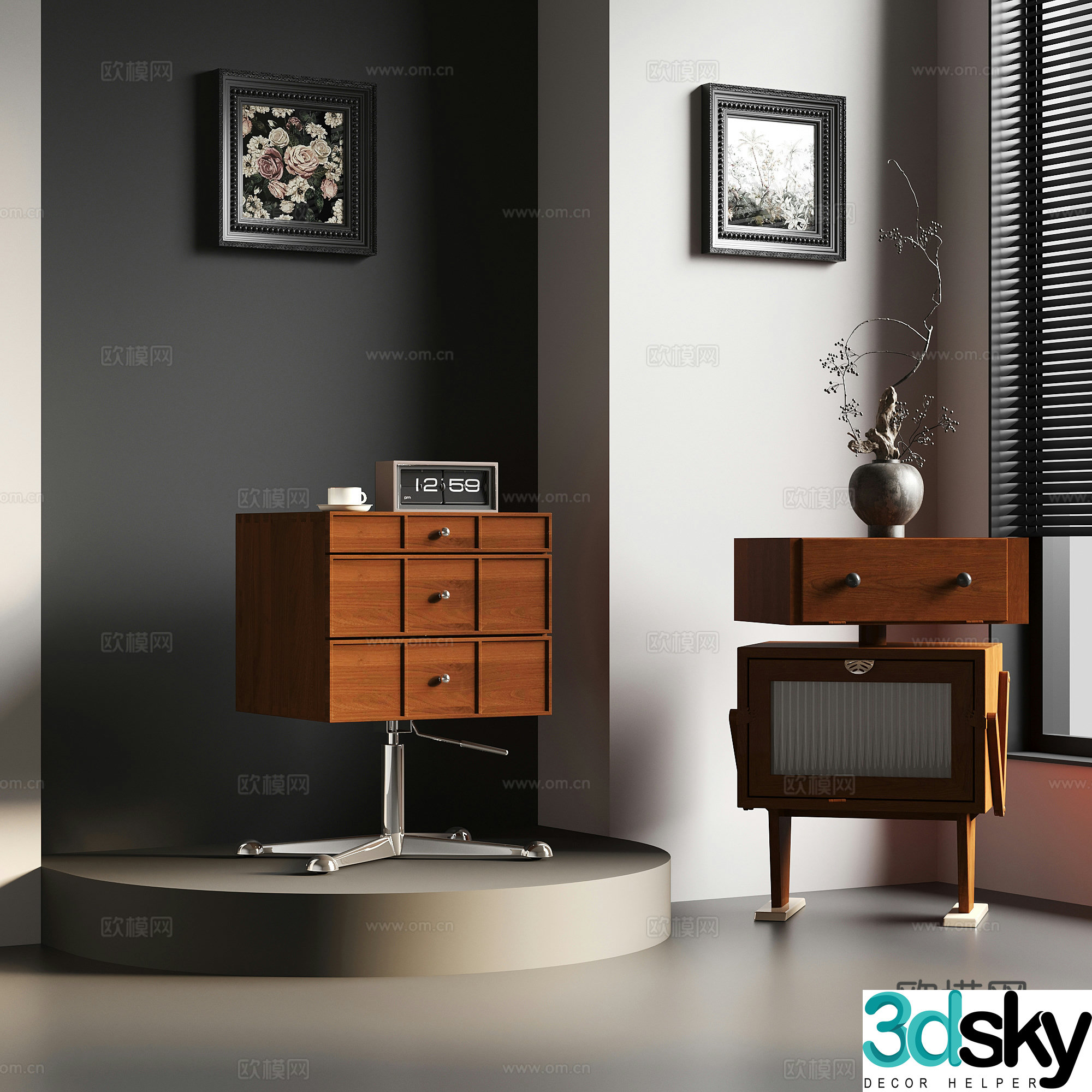 01 Middle-aged bedside table hanging painting 3D model