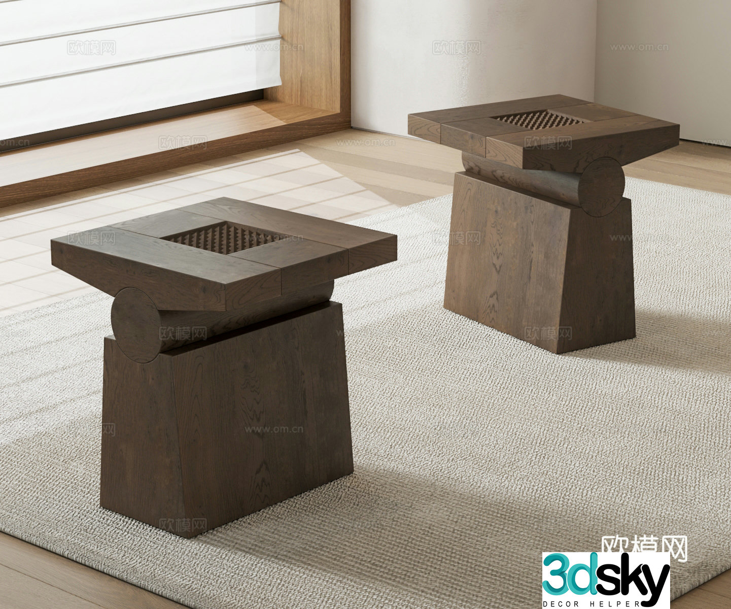DESIGN BY OKHA Medium-old old wooden stool Square wooden stool Wooden stool 3d model