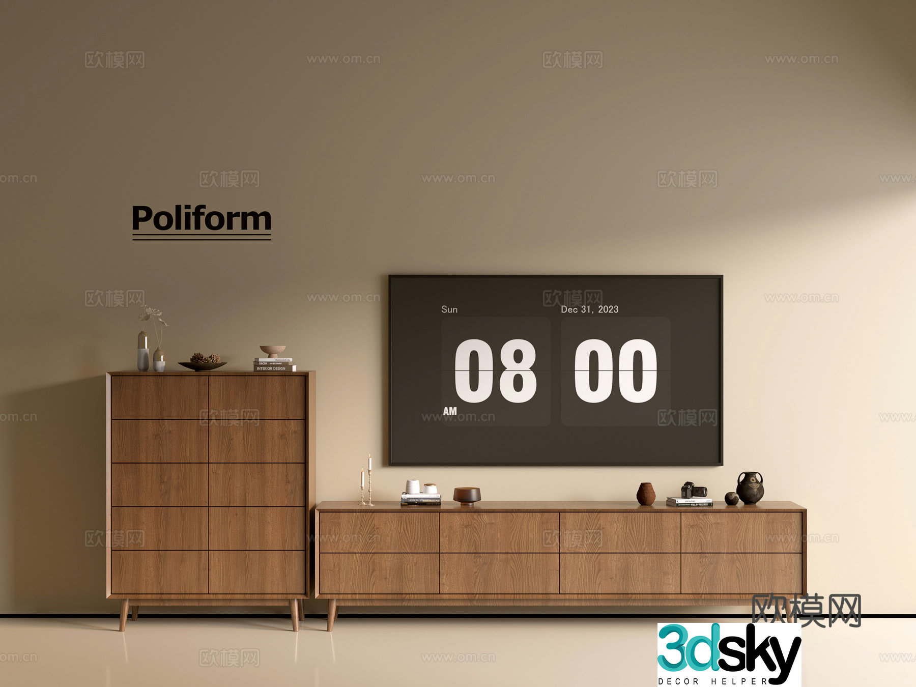 Modern wood grain TV cabinet simple side cabinet chest of drawers low cabinet whole cabinet side cabinet balcony 3D model