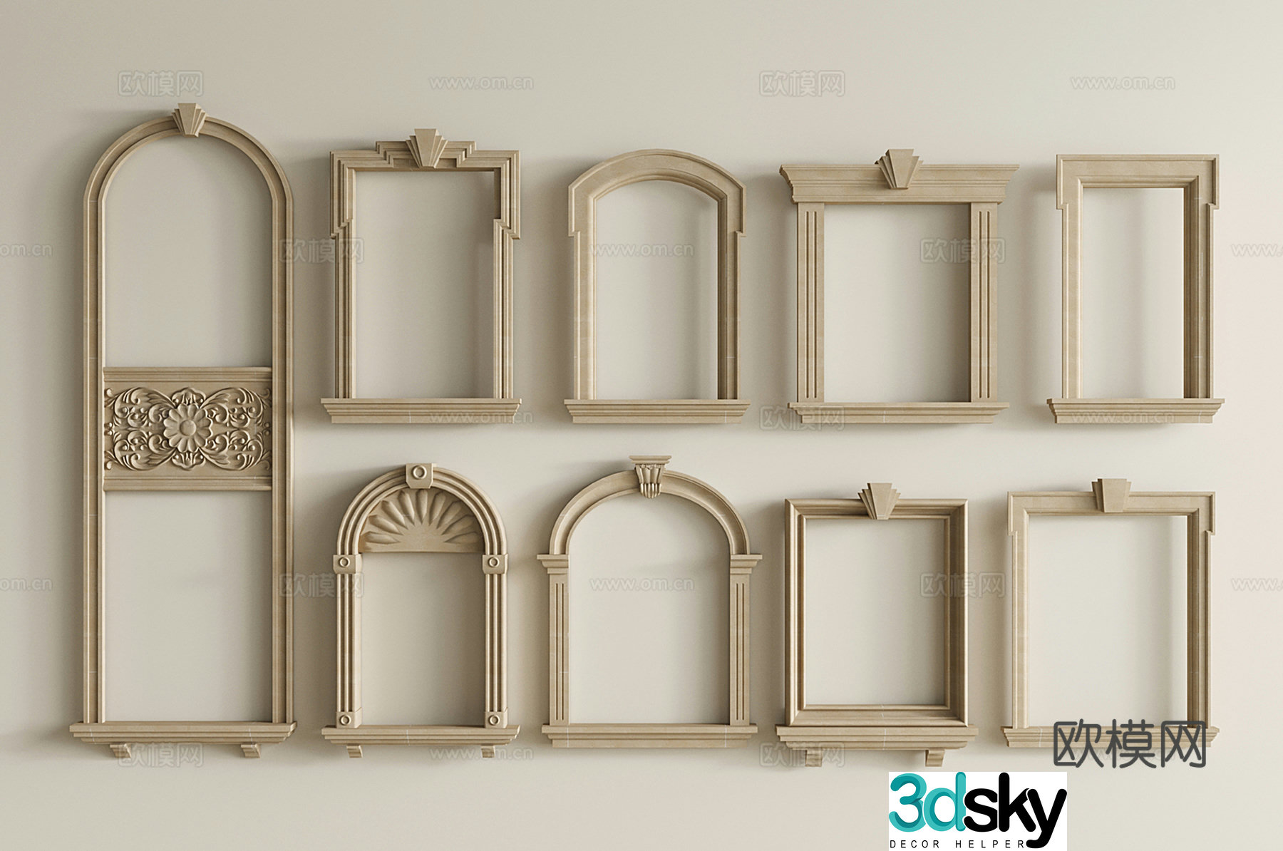 European classical window set outdoor building components carved window 3D model