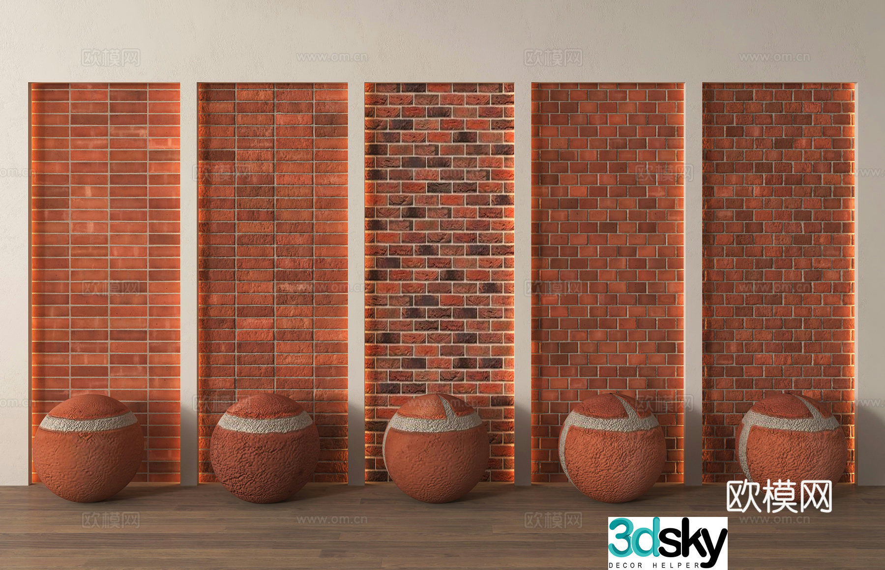 Red brick wall fence cultural brick wall 3d model