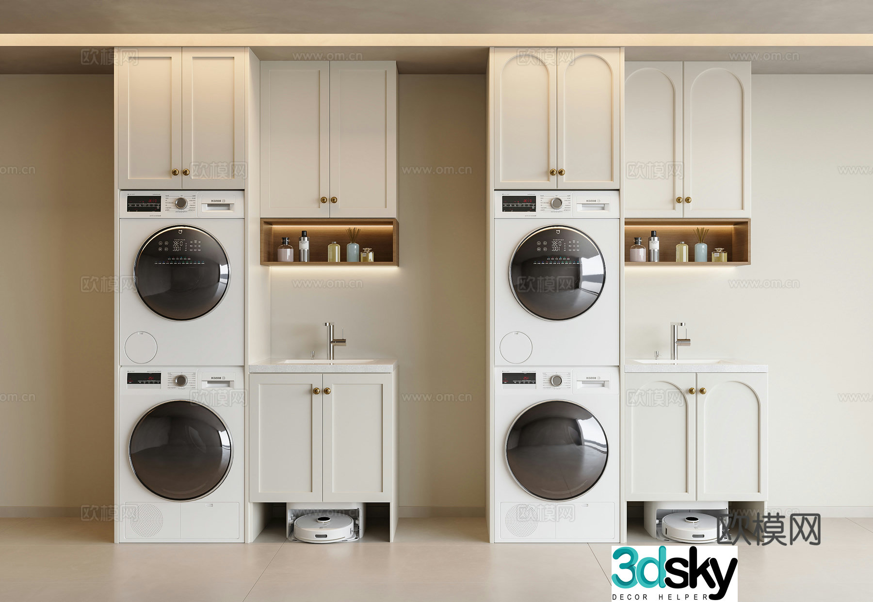 French medieval washing machine cabinet balcony washing machine cabinet balcony washing and drying set washing machine 3d model