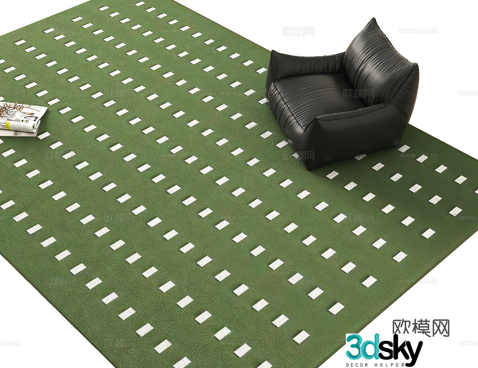 Middle-aged dark green carpet Living room carpet Bedroom carpet 3d model
