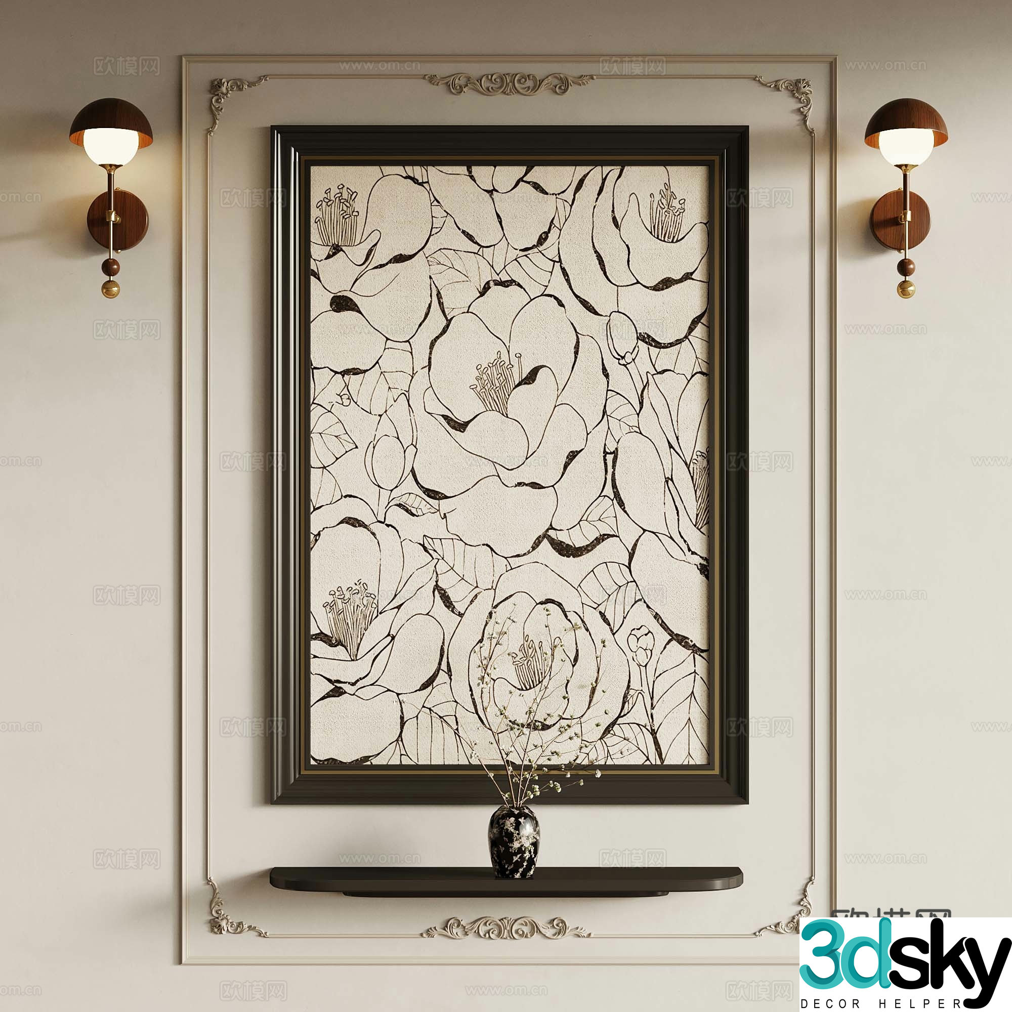 21 French retro medieval style decorative painting French wall light 3d model