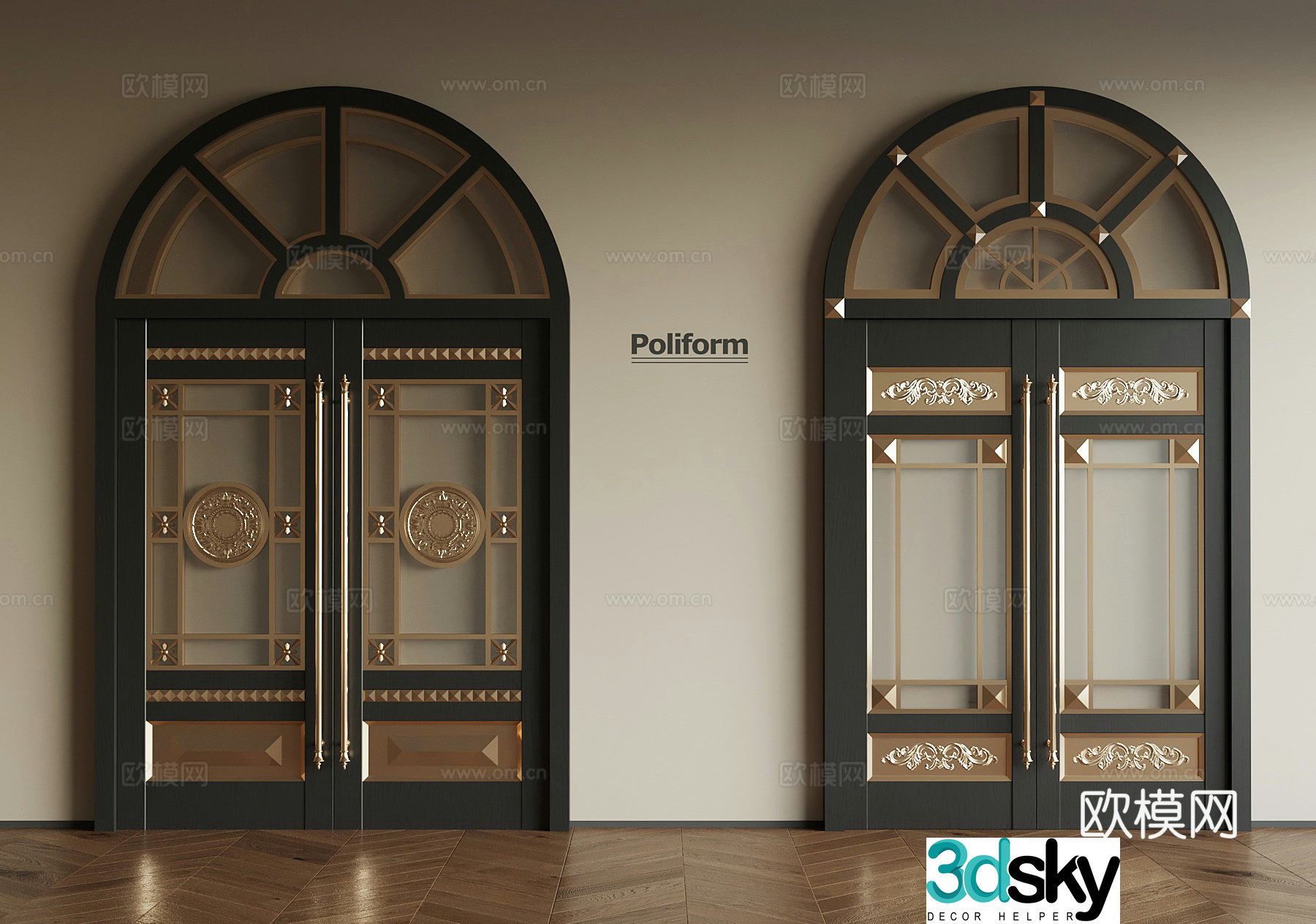 French door double door entrance door 3D model