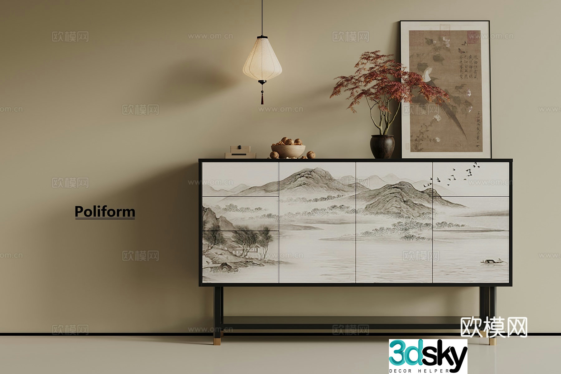 New Chinese style entrance cabinet 3D model