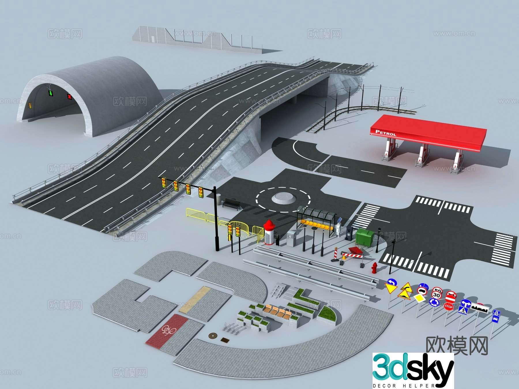 Postmodern culvert road gas station viaduct sidewalk highway highway 3d model