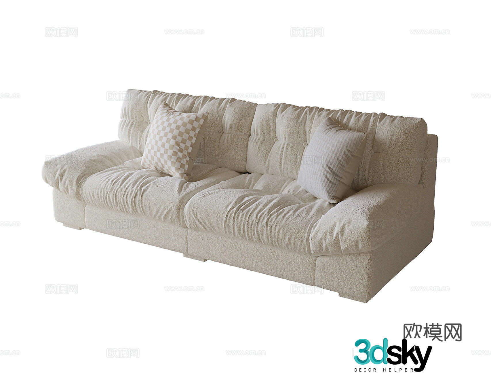 Modern double sofa fabric sofa 3d model