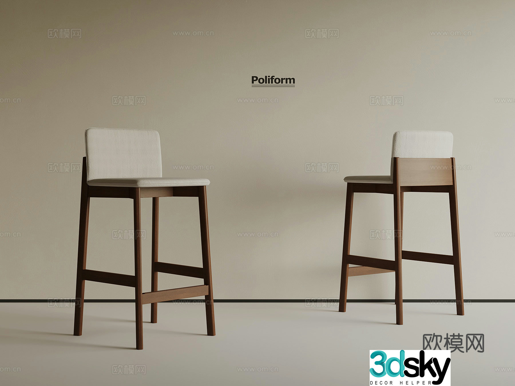 Middle-aged style bar stool bar chair 3D model