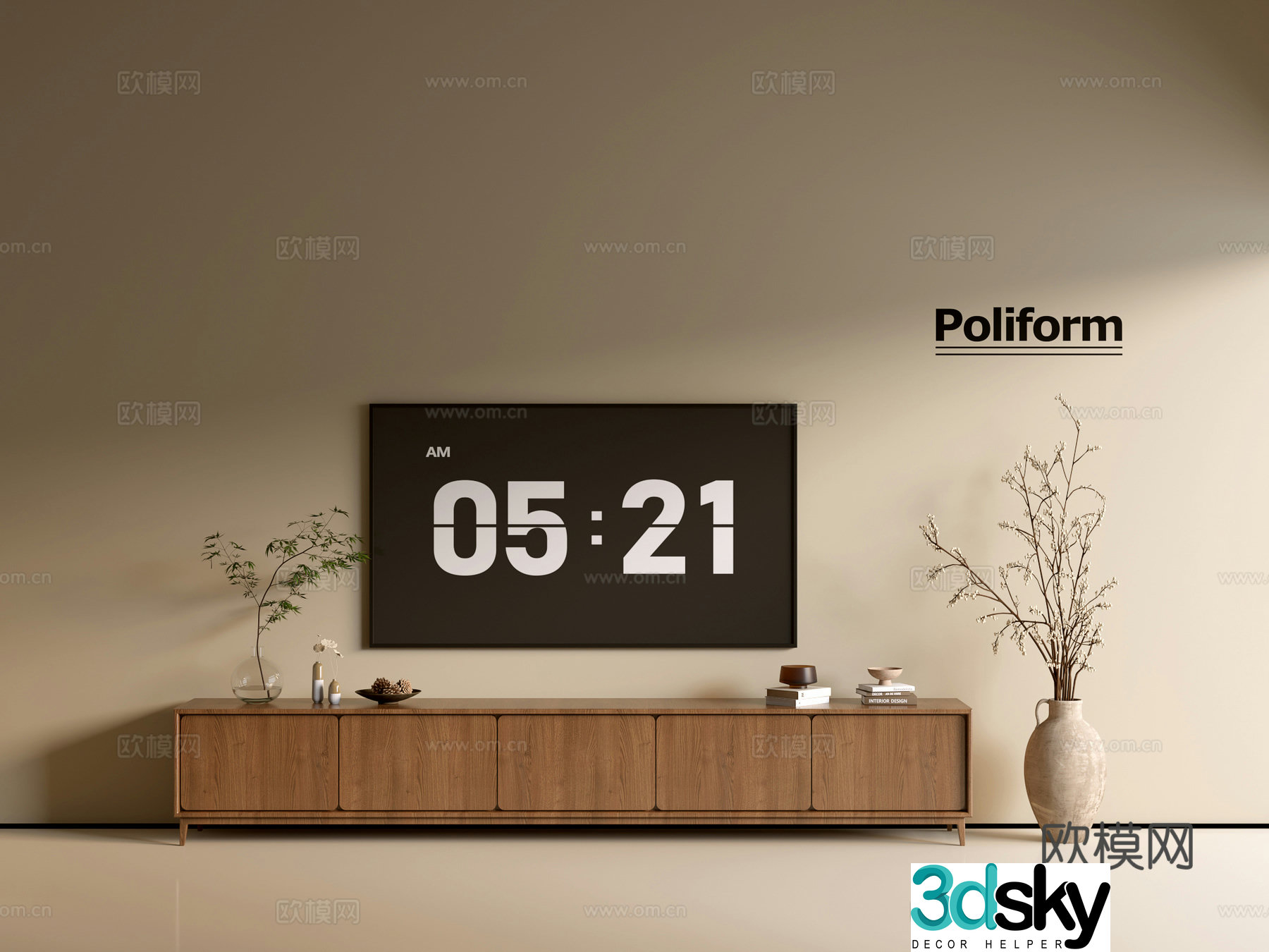 Modern wood grain TV cabinet simple side cabinet chest of drawers low cabinet whole cabinet side cabinet balcony 3D model