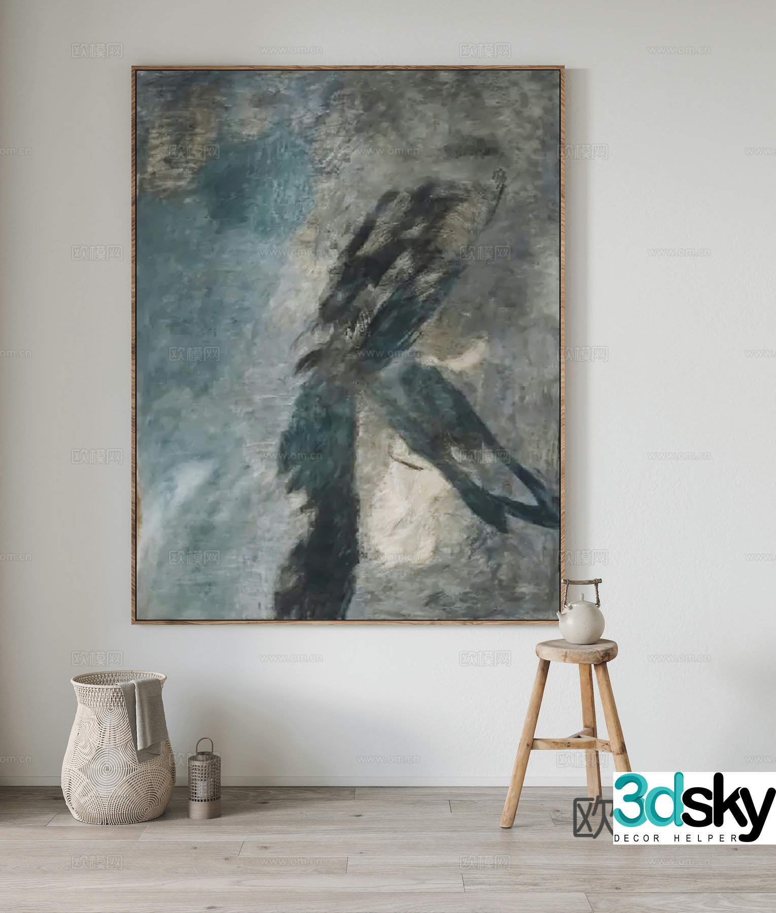 Modern hanging paintings decorative paintings stools ornaments 3d model