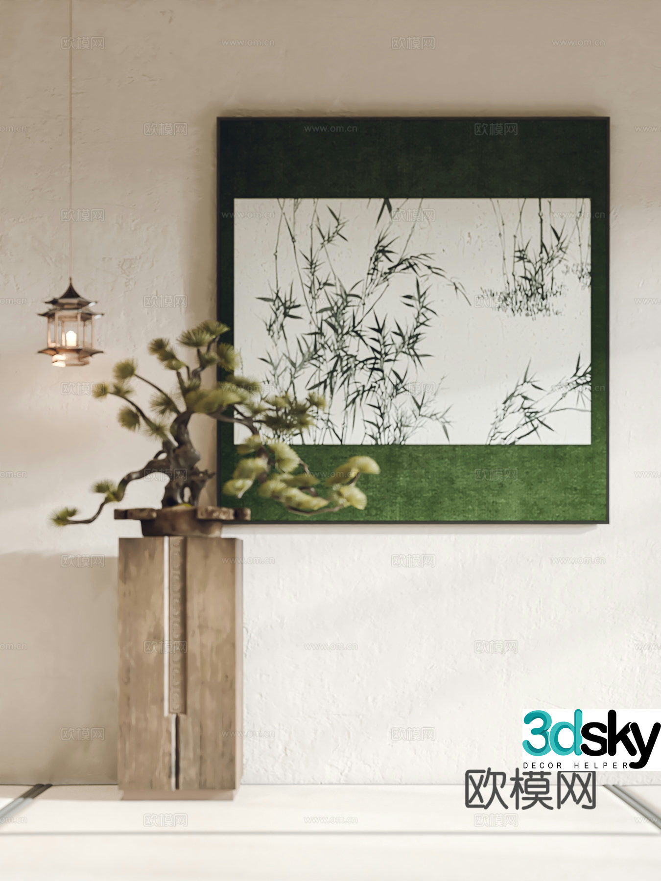 New Chinese style hanging paintings decorative paintings bonsai chandelier 3d model