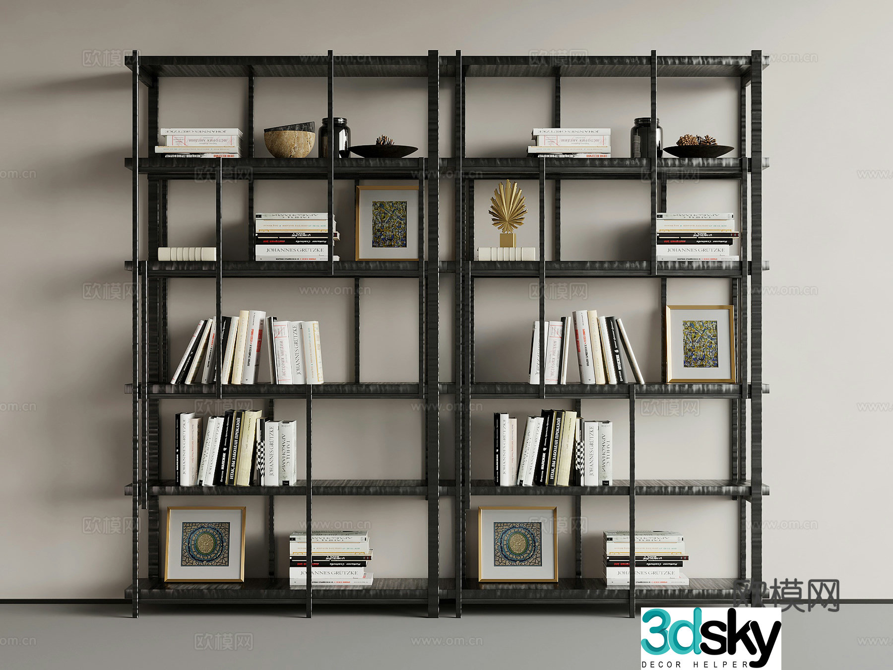 Bookshelf Retro style bookshelf Bookcase Decorative cabinet Shelf 3D model