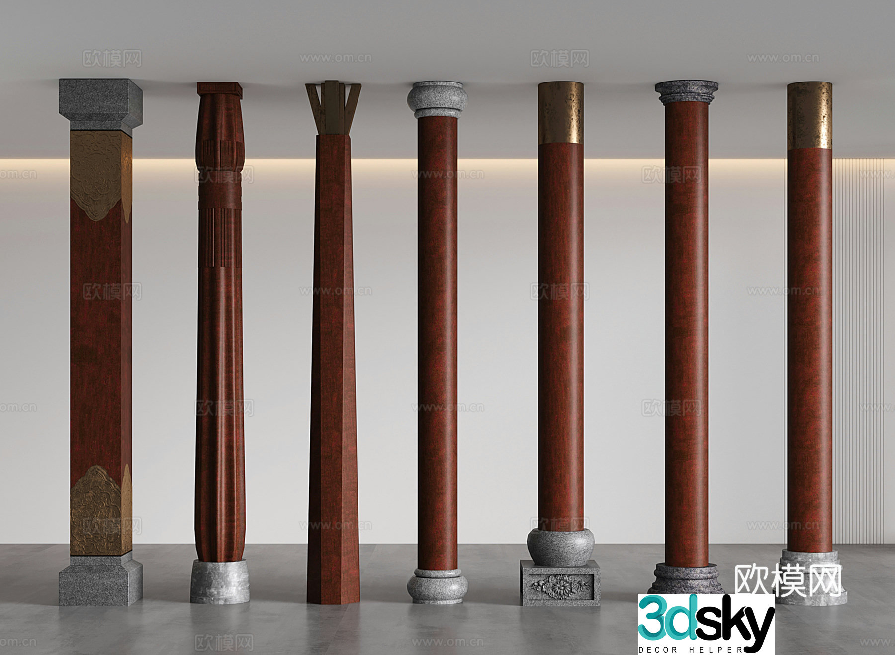 New Chinese column Chinese square column Wood column 3D model