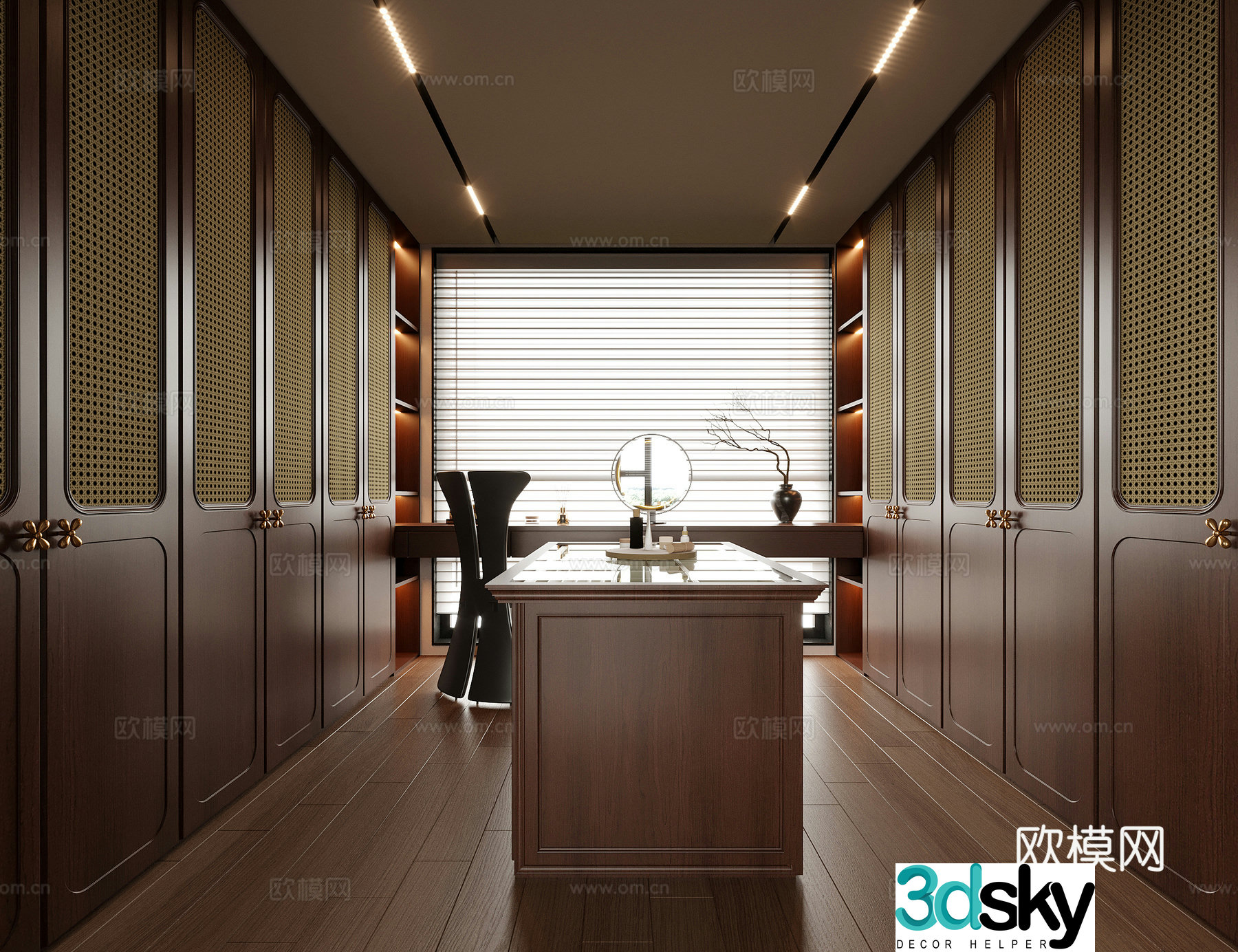 Middle-aged style island cloakroom wardrobe dressing table 3d model