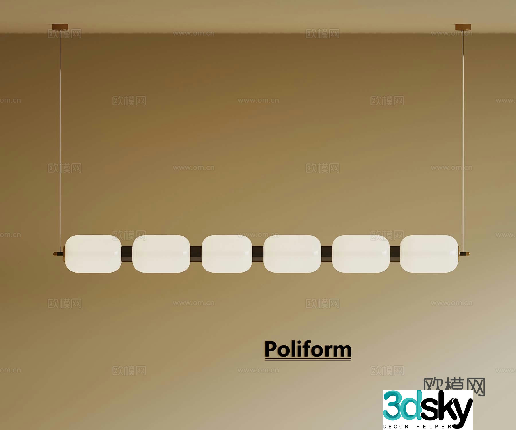 French Cream Style Chandelier Line Light Restaurant Chandelier 3D Model