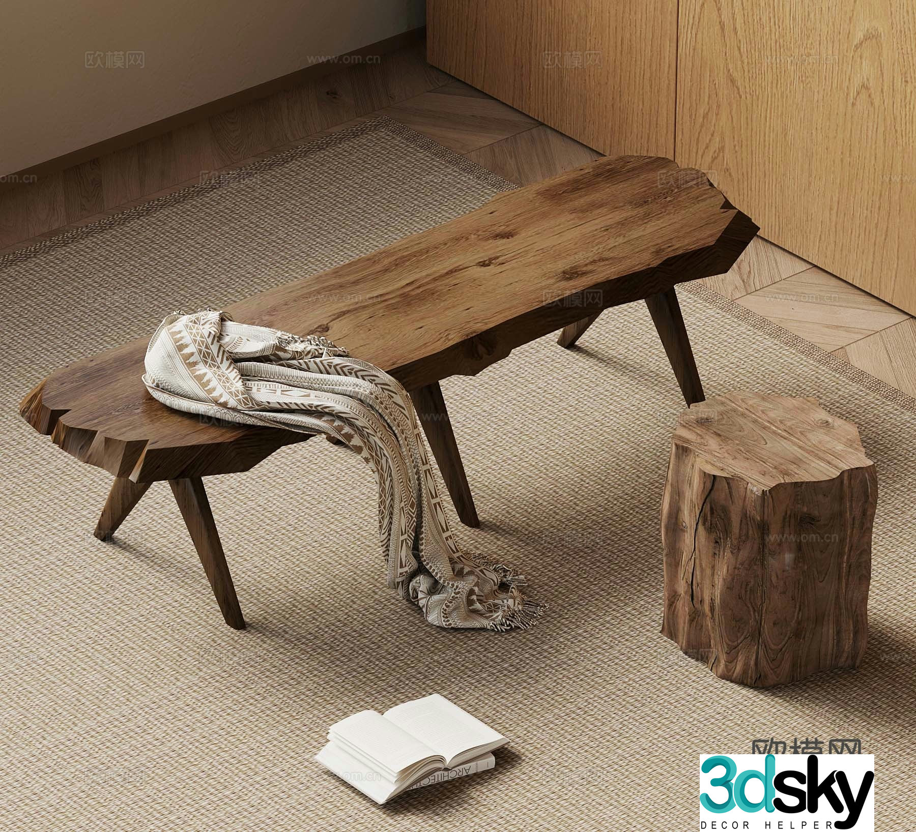 27 new Chinese bench medieval style bench wooden pier solid wood bench 3D model