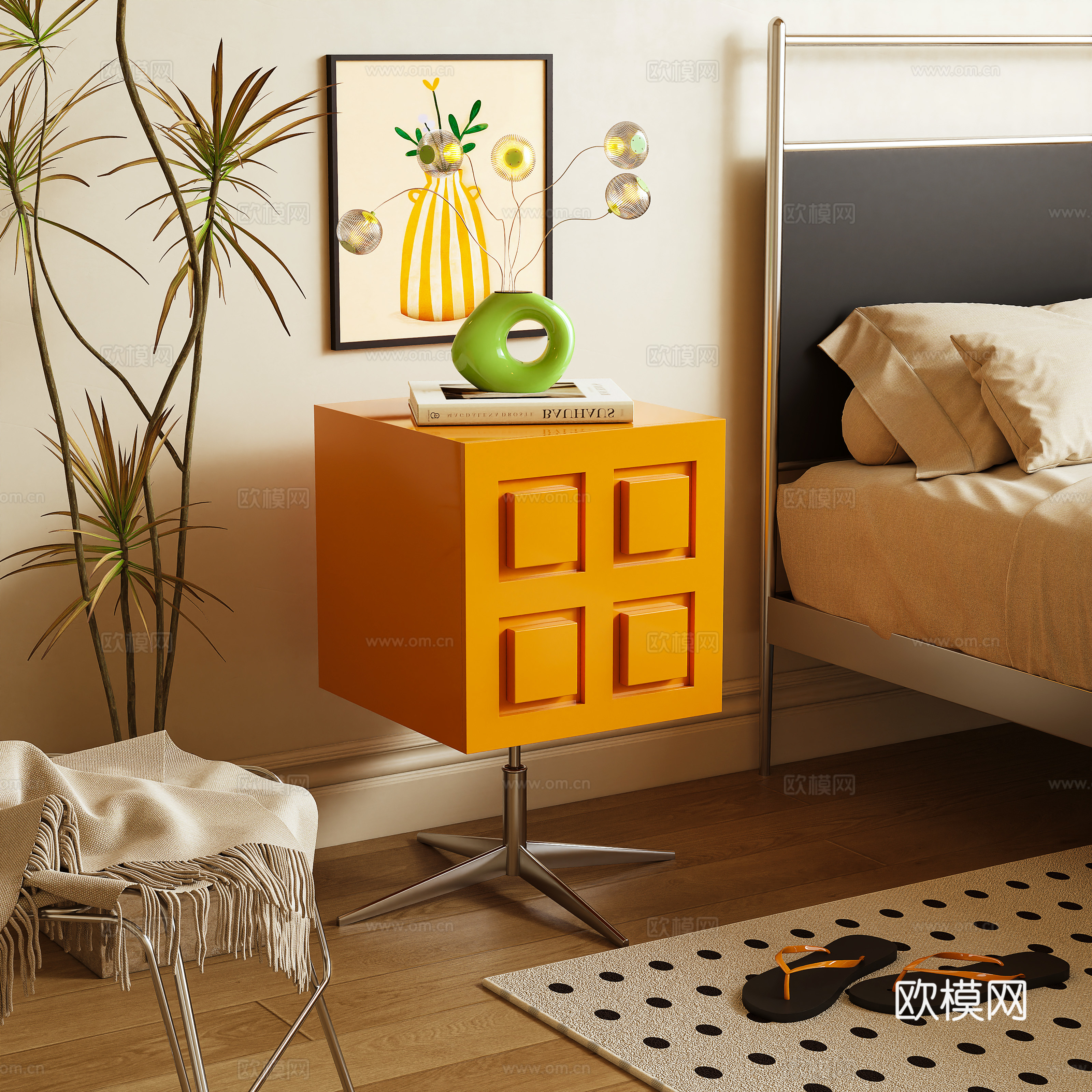 Modern bedside table side cabinet dopamine 3D model