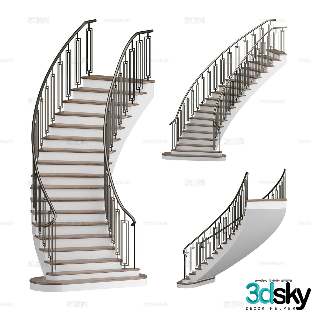 American simple metal handrail staircase 3D model