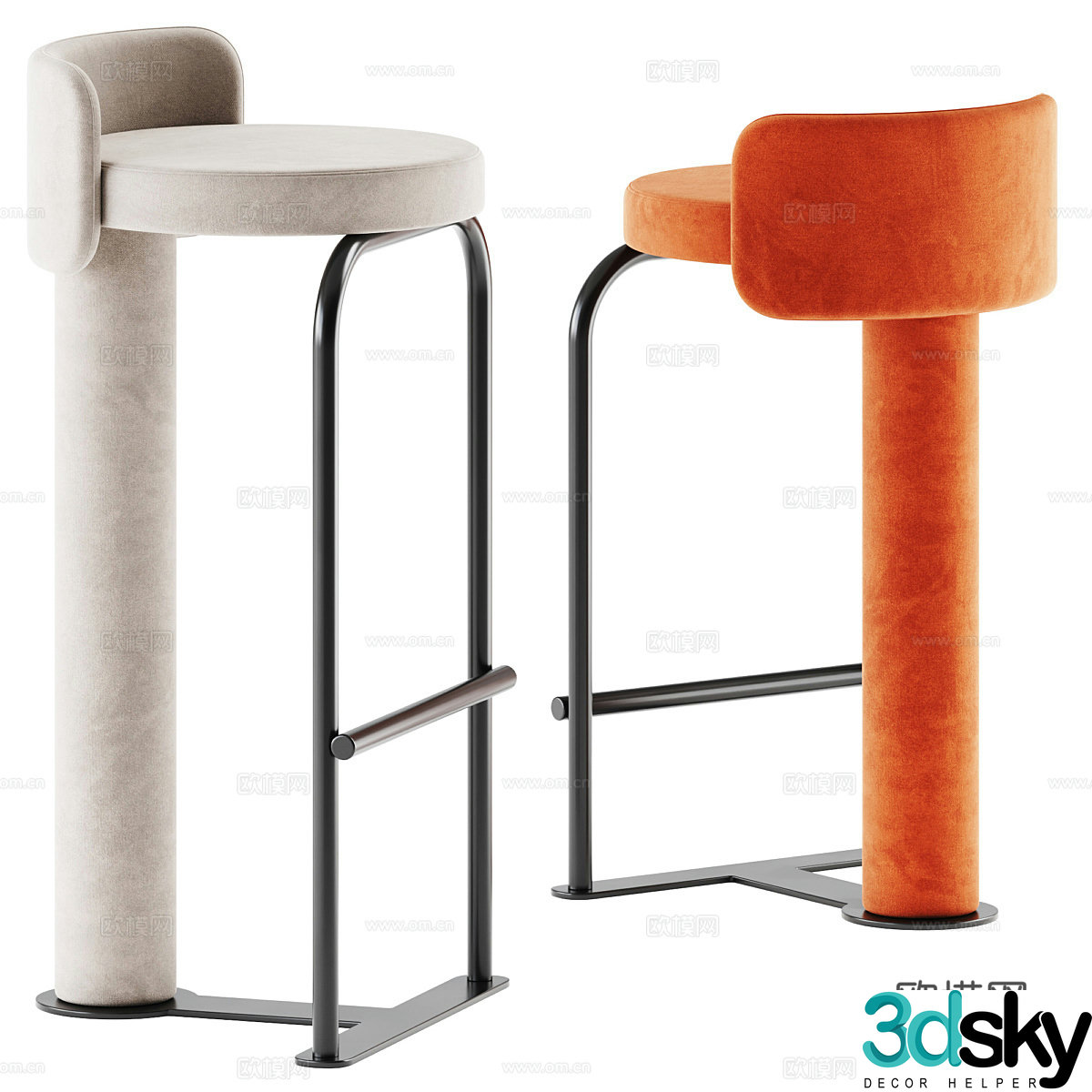 Modern Italian fabric bar chair 3D model