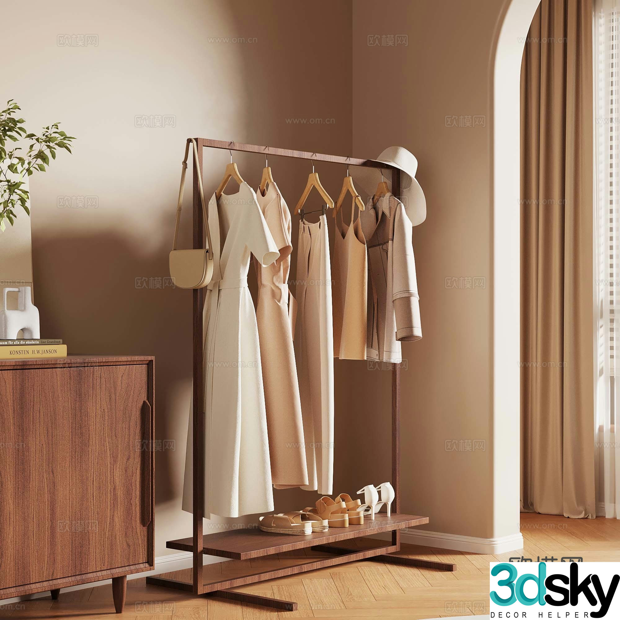 18 medieval style clothes hanger clothes shoes bag 3d model