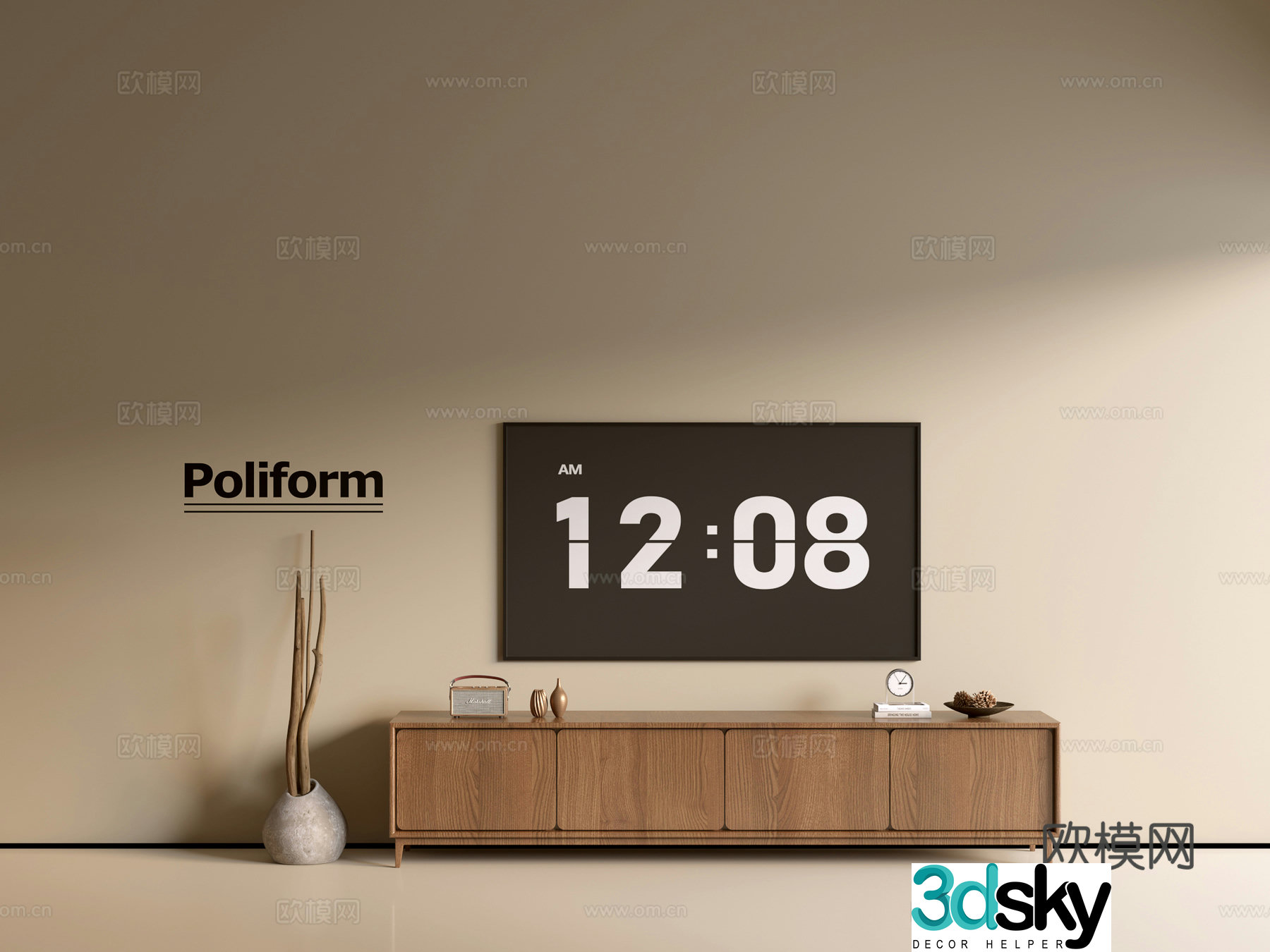 Modern wood grain TV cabinet simple side cabinet chest of drawers low cabinet whole cabinet side cabinet balcony 3D model