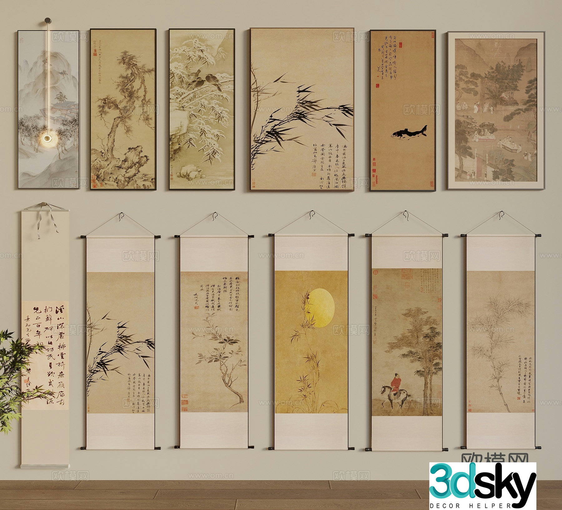 Song-style aesthetic hanging paintings calligraphy and paintings landscape paintings Chinese paintings hanging painting combination 3D model