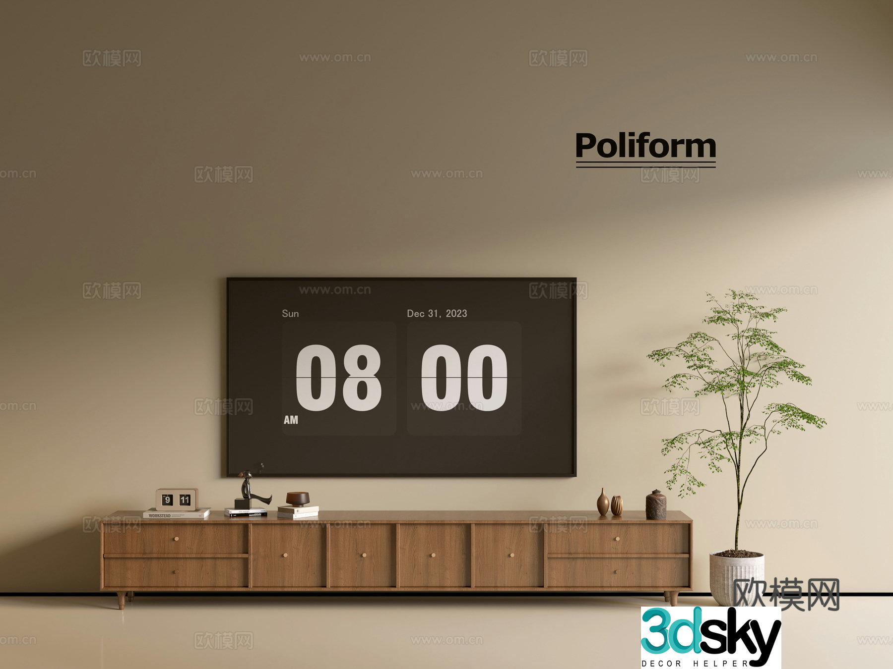 Modern wood grain TV cabinet simple side cabinet chest of drawers low cabinet whole cabinet side cabinet balcony 3D model
