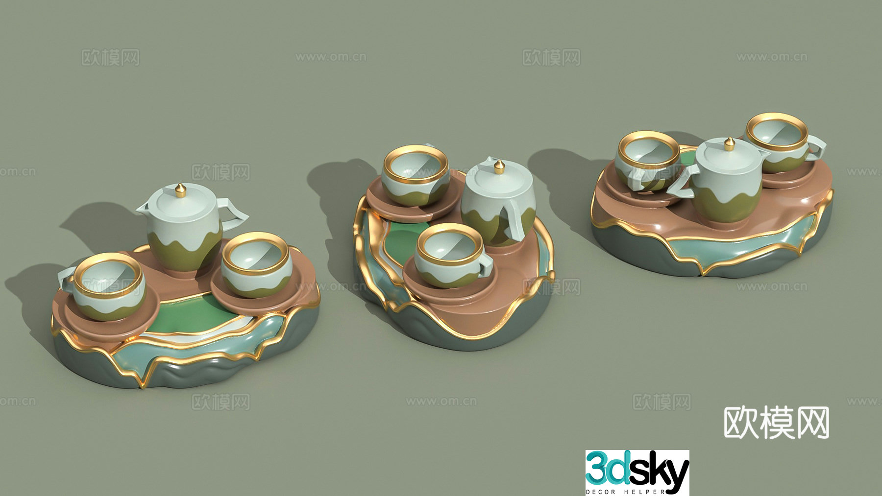 Tea set ornaments ceramic sculpture blind box 3d model