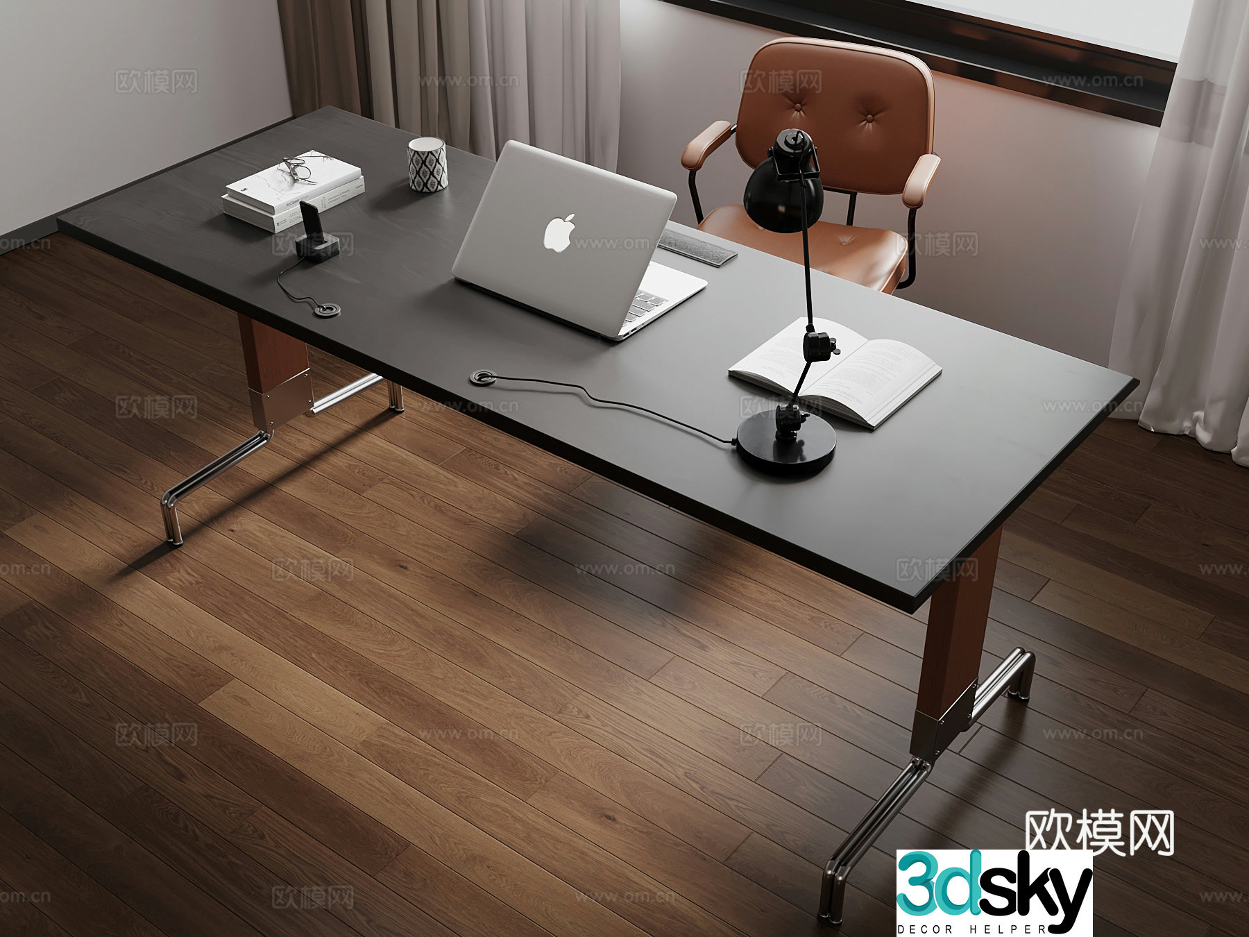 Middle style desk and chair Office and study supplies 3D model